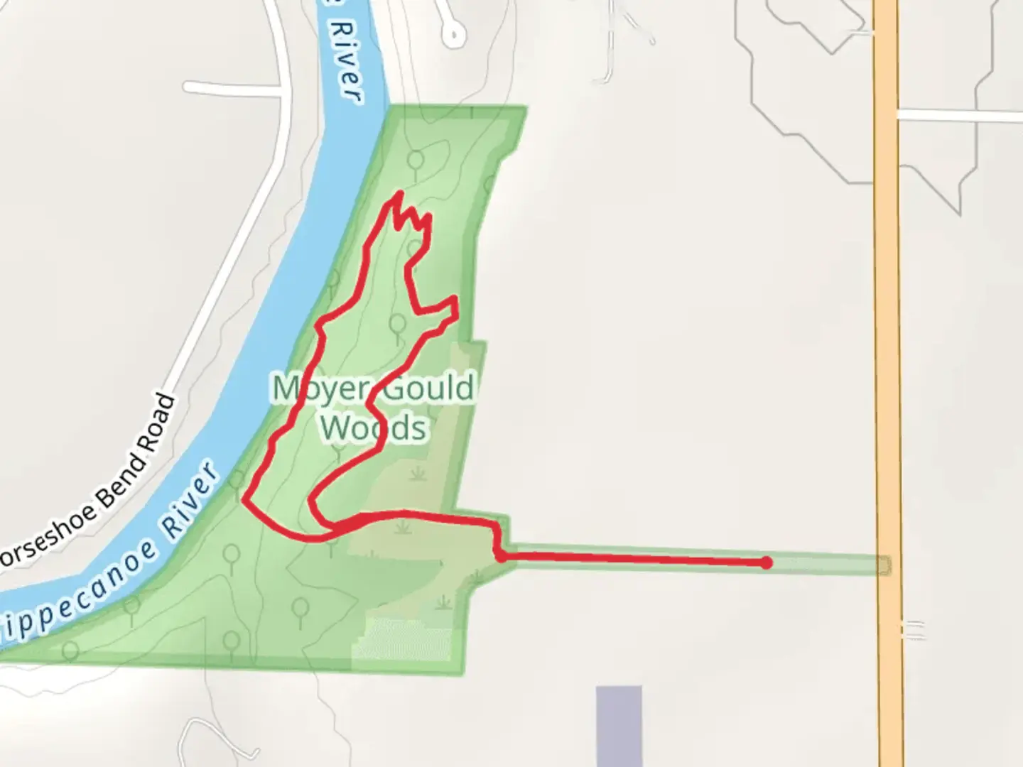 An image depicting the trail Tippecanoe River Loop and its surrounding area.