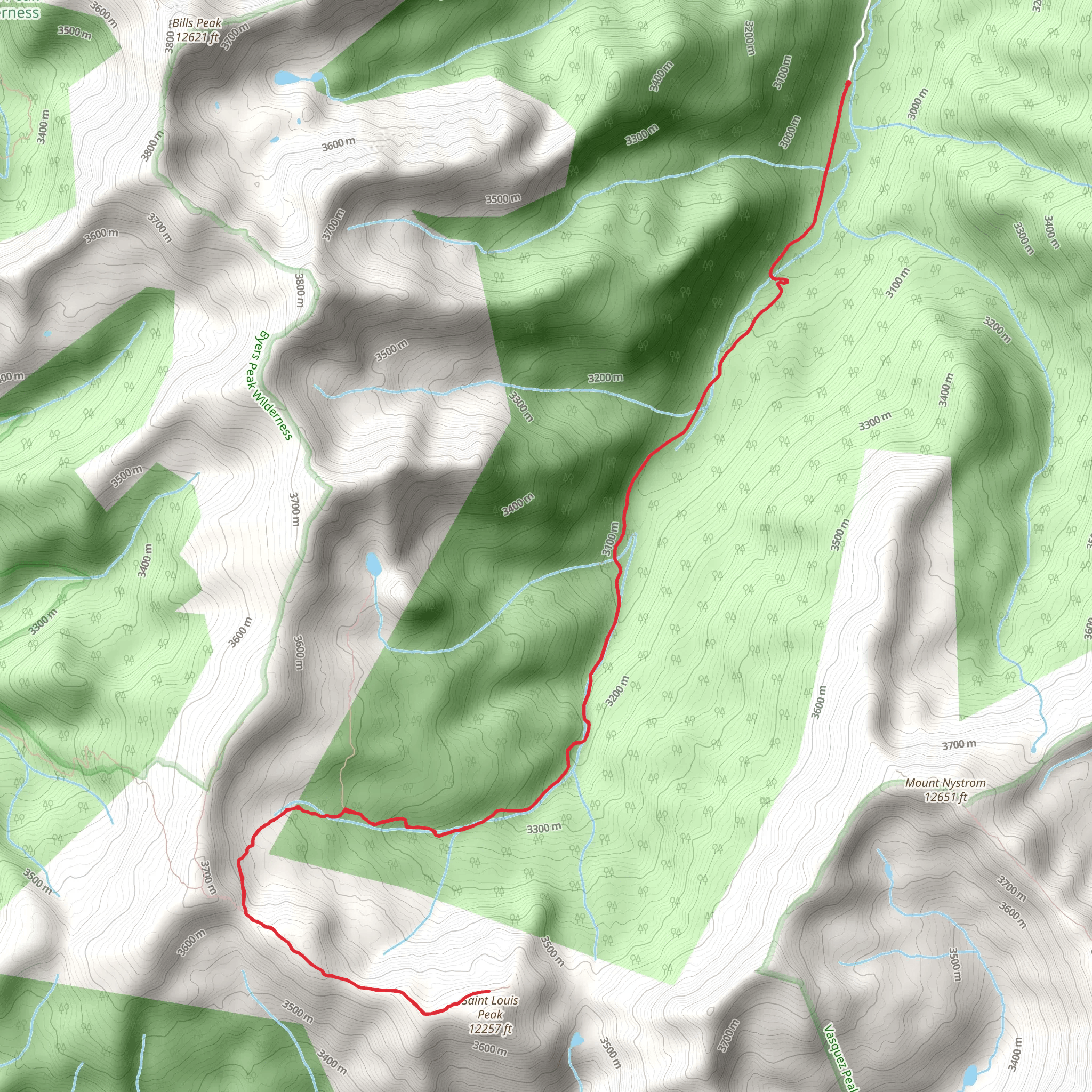 Saint Louis Peak via Saint Louis Creek Road mobile static map