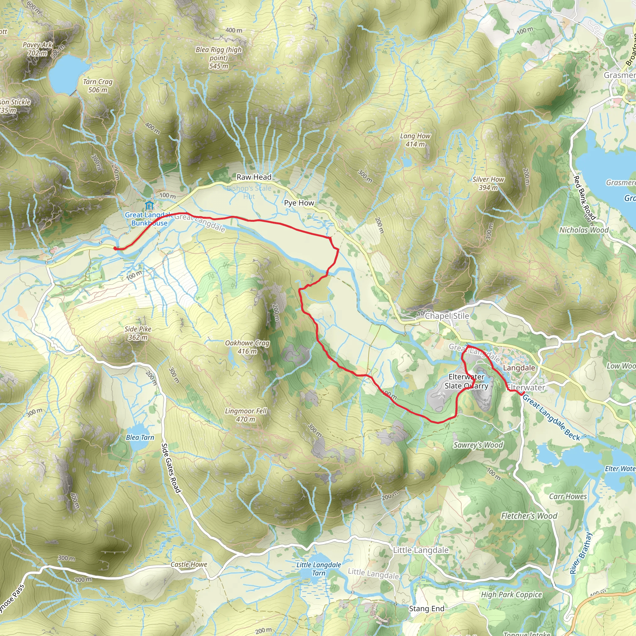 New Dungeon Ghyll to Elterwater mobile static map