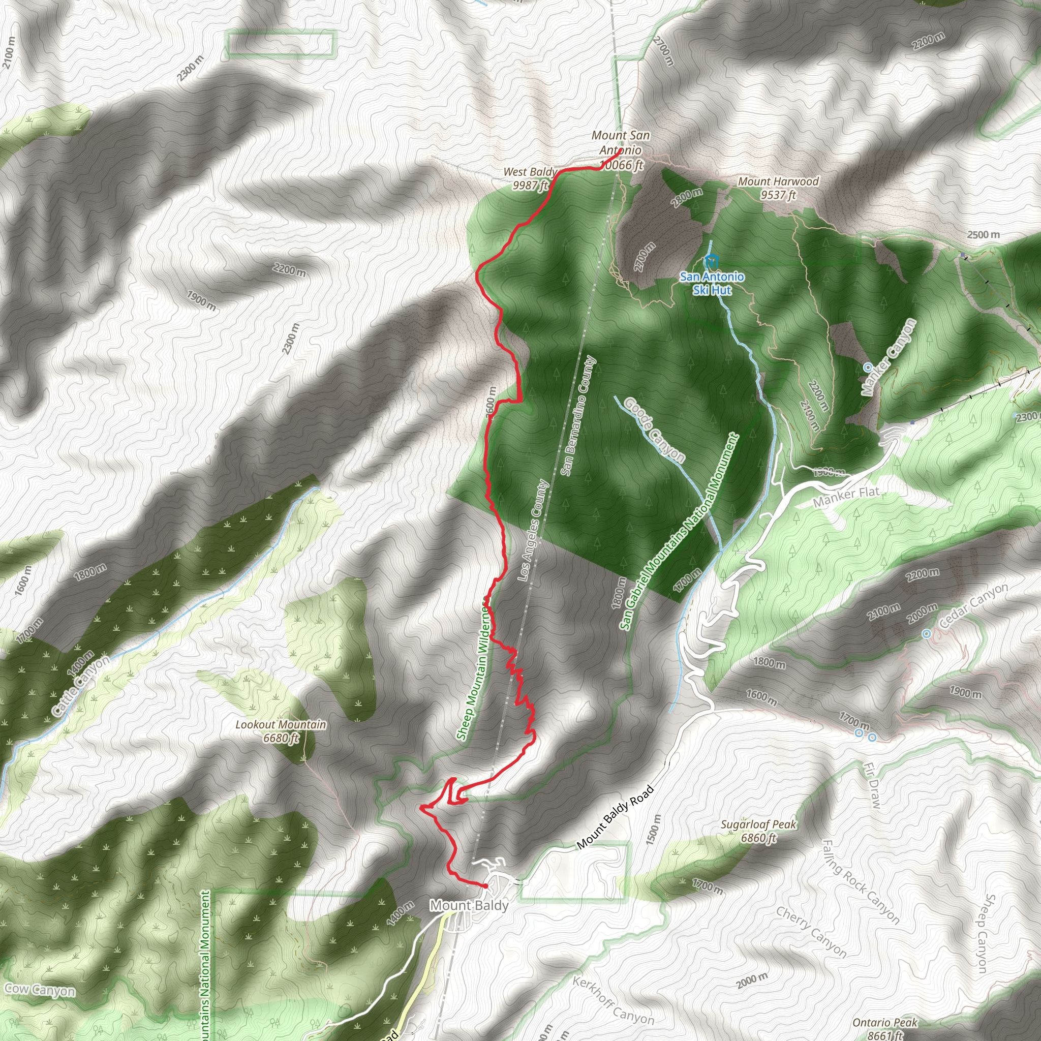 Mount San Antonio via Bear Canyon Trail mobile static map