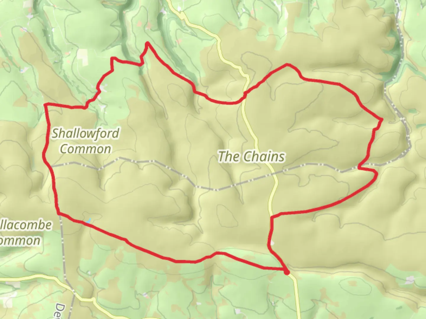 An image depicting the trail Simonsbath Loop and its surrounding area.