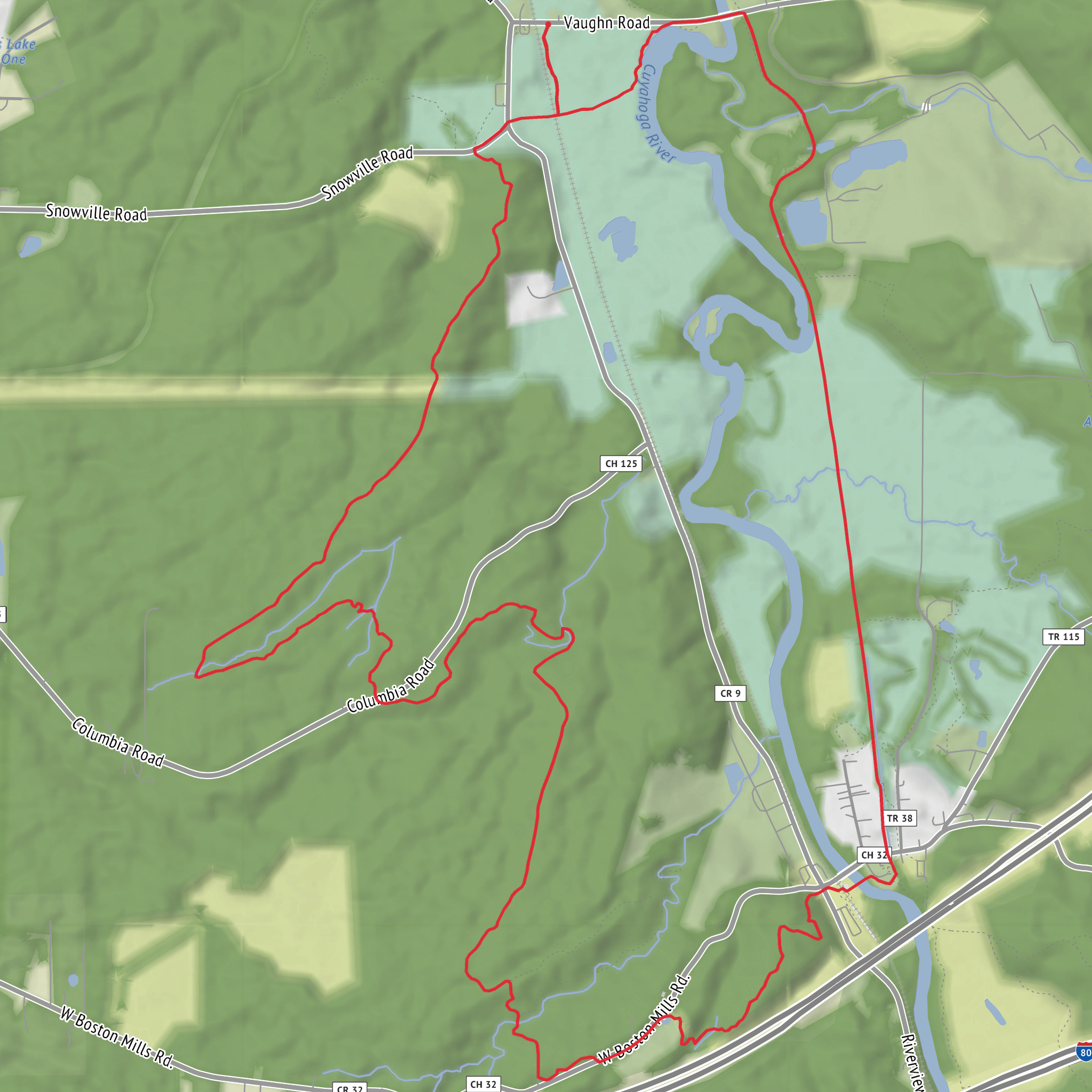 Blue Hen Falls via Buckeye Trail and Ohio and Erie Canal Towpath Trail mobile static map