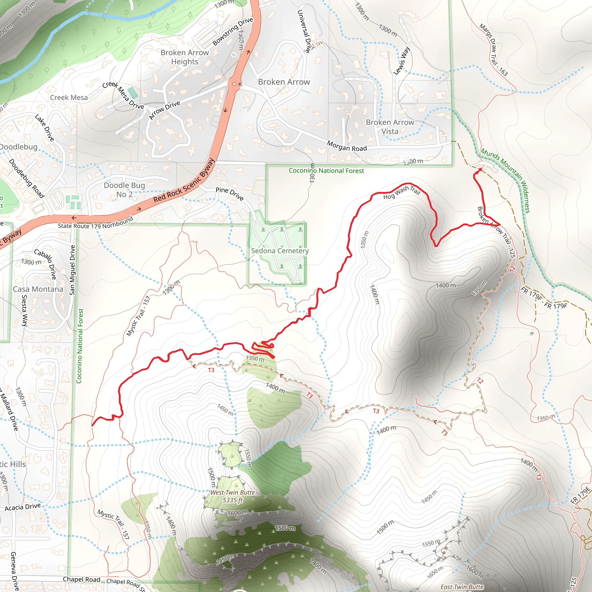 Hog Wash Trail via Broken Arrow Trail mobile static map