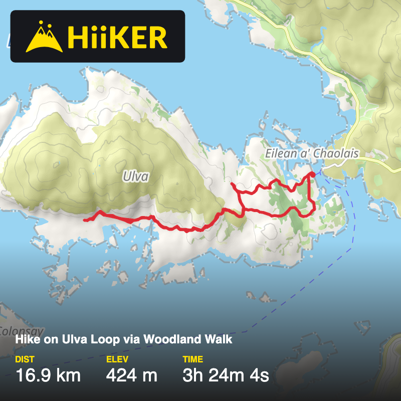 A map preview of the recording Hike on Ulva Loop via Woodland Walk.