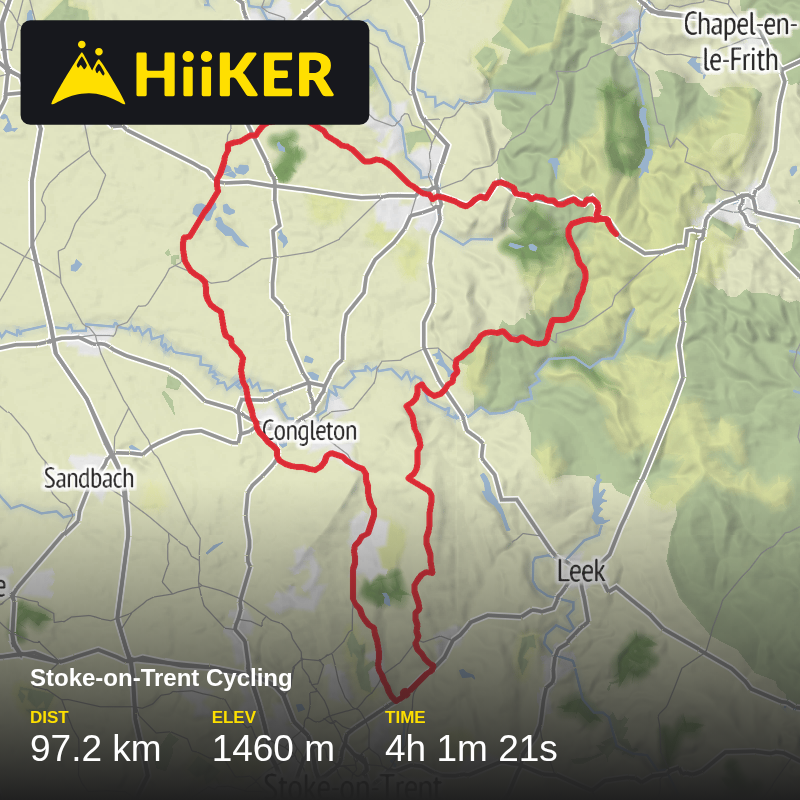 A map preview of the recording Stoke-on-Trent Cycling.