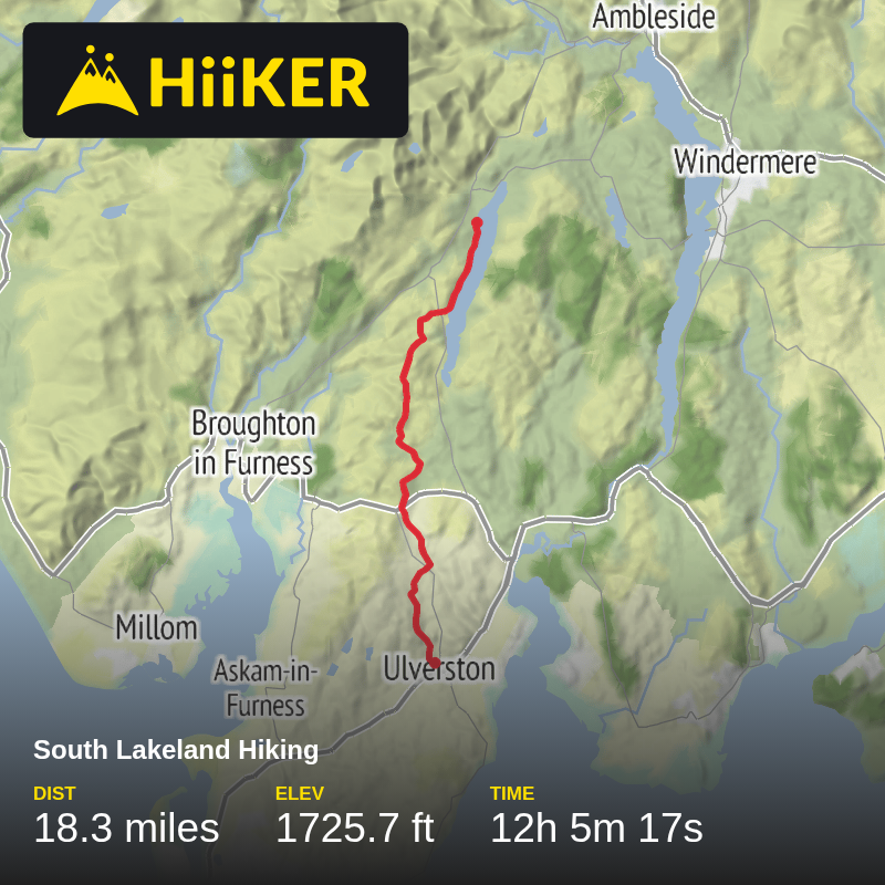 A map preview of the recording South Lakeland Hiking.