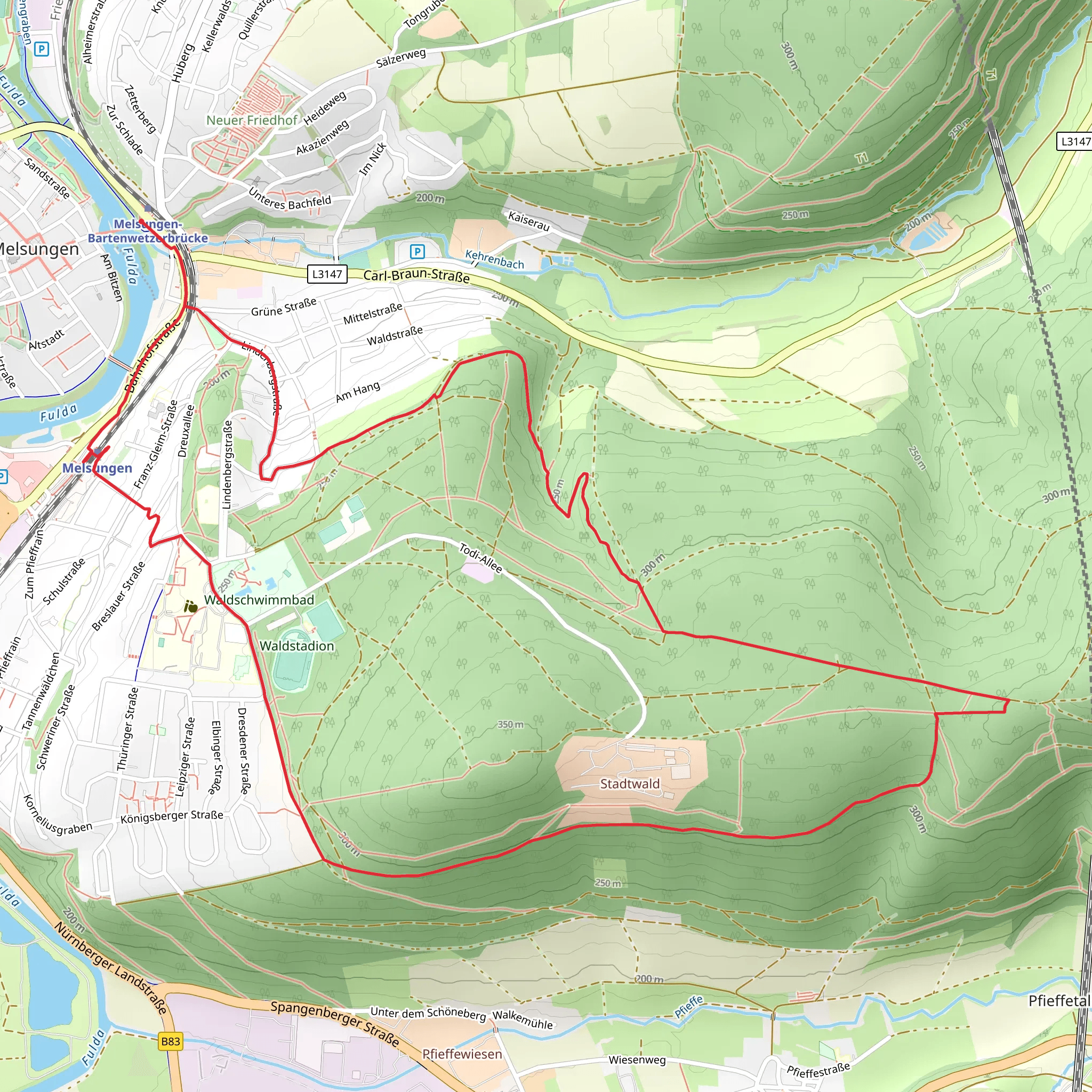 Melsunger Rundwanderweg and Hesenweg mobile static map