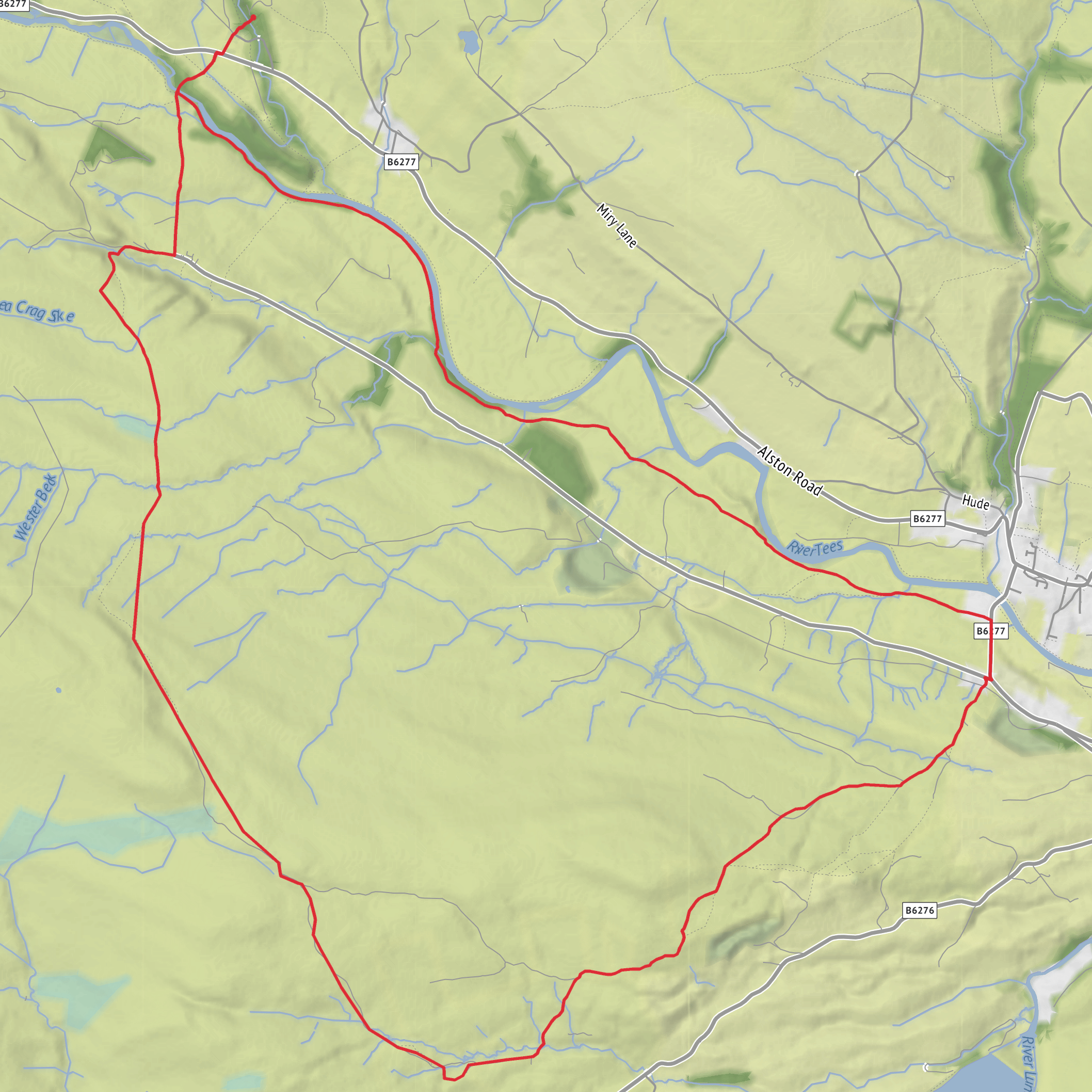 Holwick Scars, Collin Hill, Intake Hill and River Tees Loop mobile static map