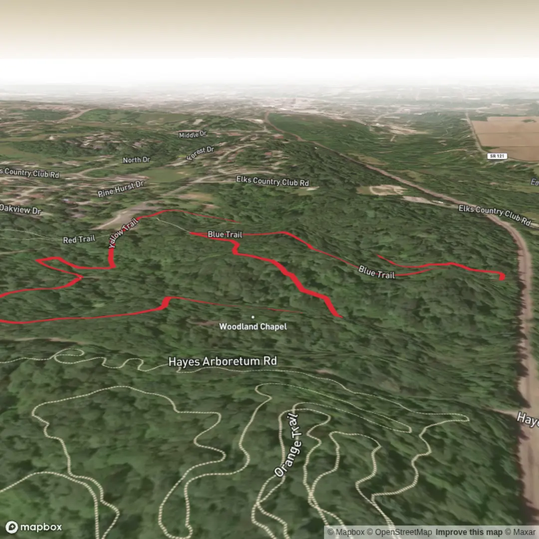 An image depicting the trail Reserach Pond via Yellow Trail and Blue Trail Loop and its surrounding area.