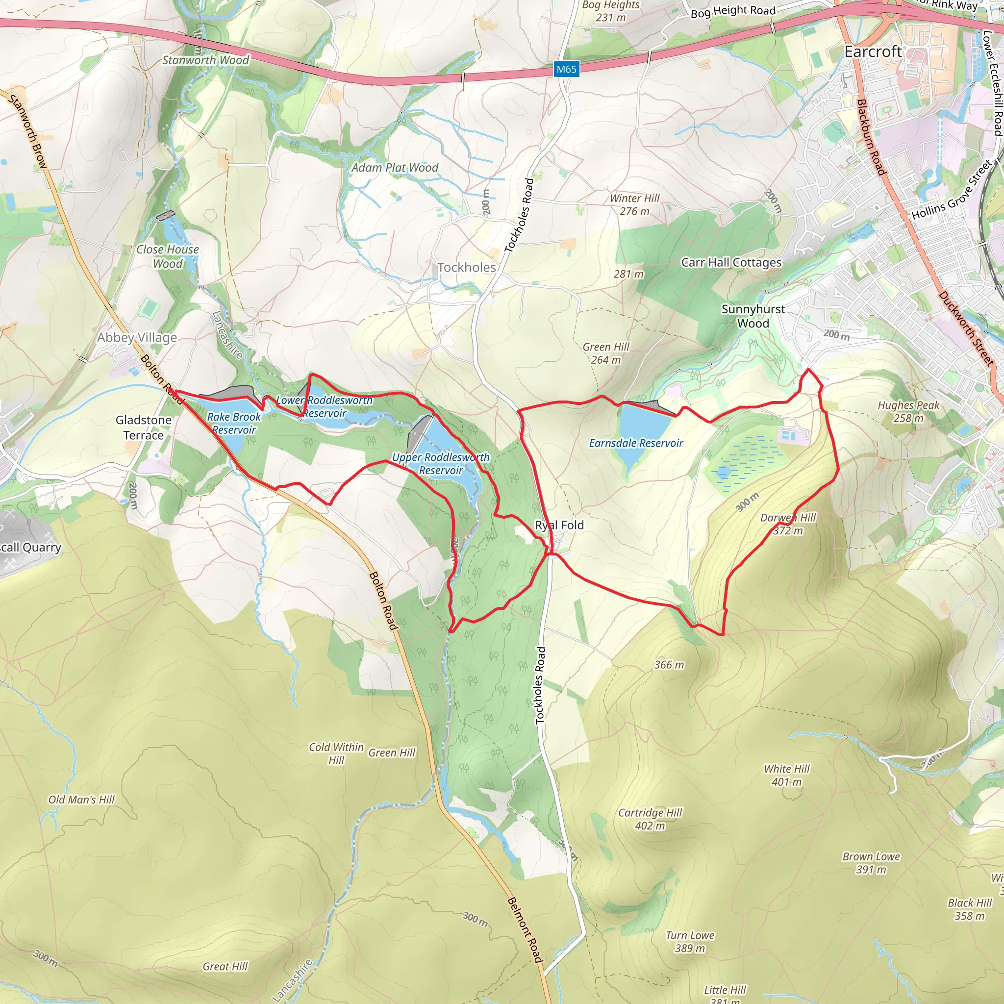 Rake Brook Reservoir, Lower Roddlesworth Reservoir and Earnsdale Reservoir Loop mobile static map