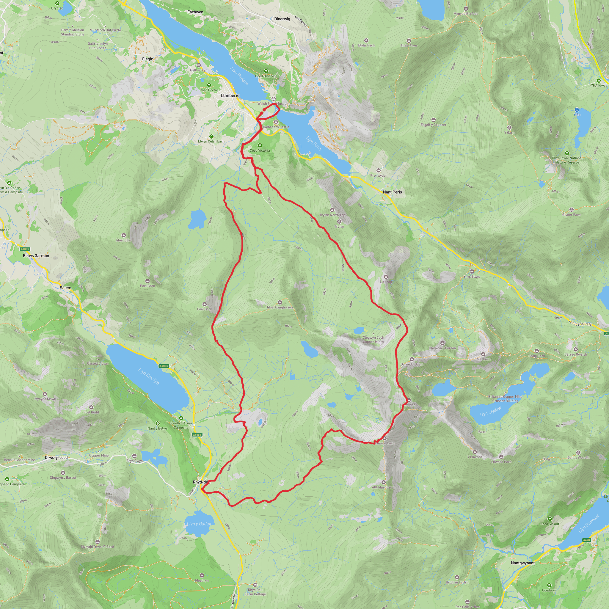 Snowdon Summit, llechog, Tyn- yr - aelgerth Loop mobile static map