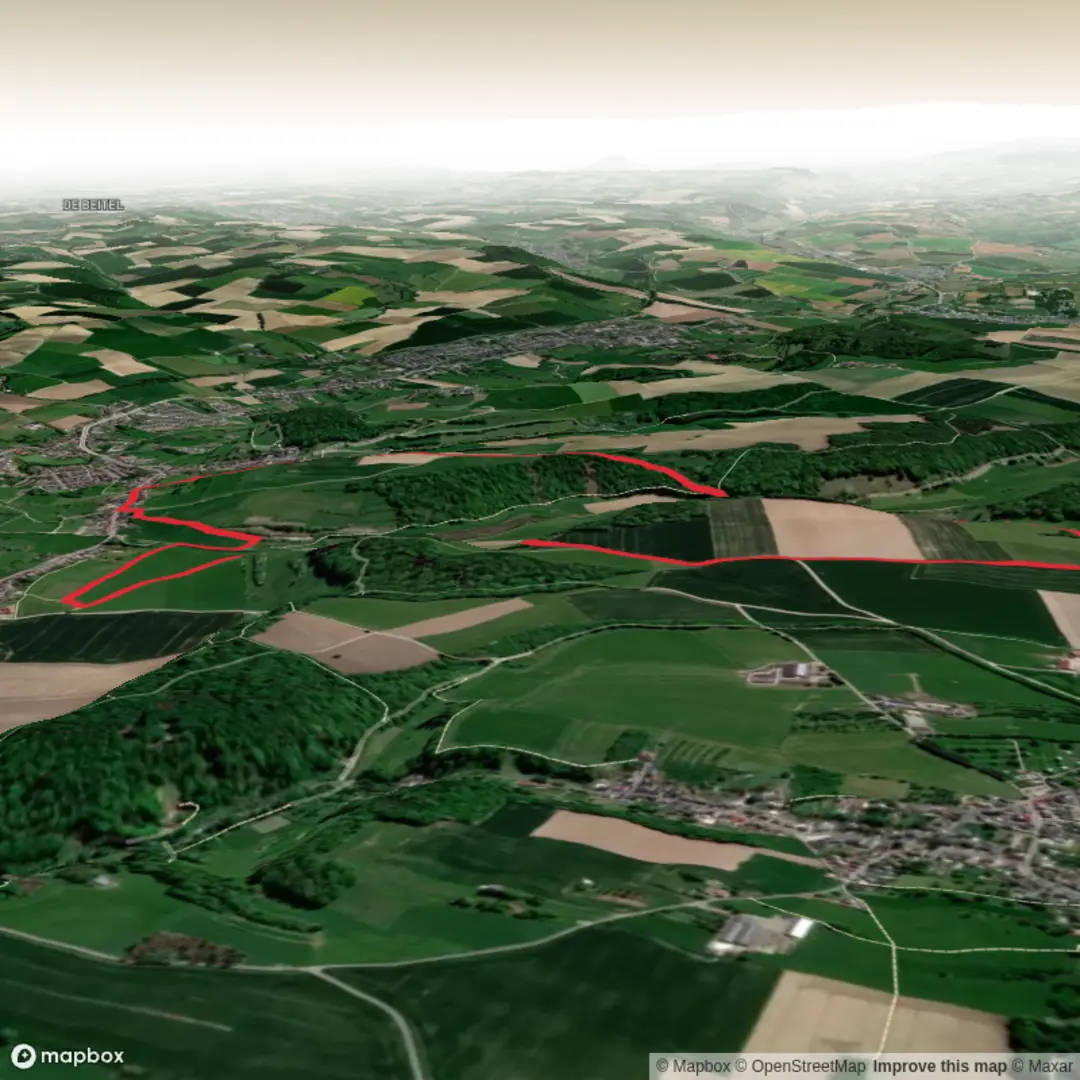 An image depicting the trail Geveldvoetpad, Kapelkensveld Weg and Ijzeren Weg and its surrounding area.