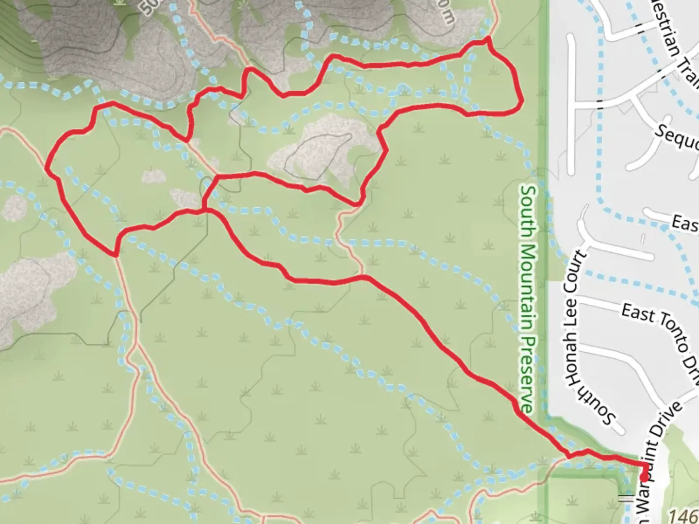 An image depicting the trail Warpaint North and Desert Classic and Secret Loop Trail and its surrounding area.