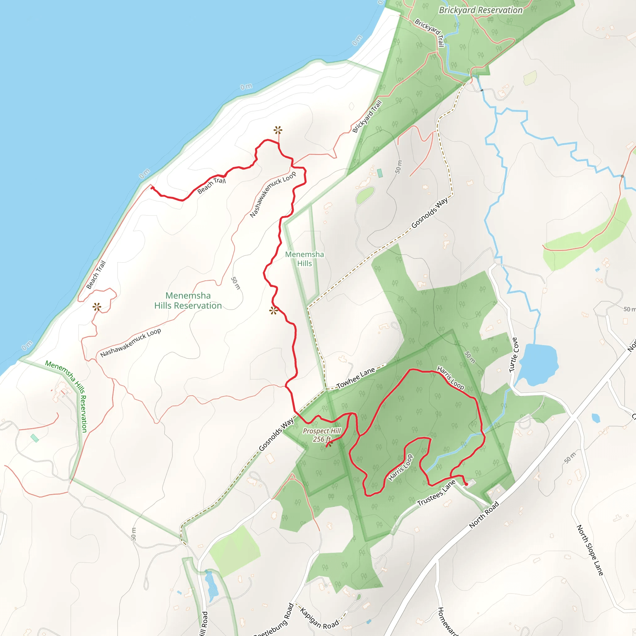 Beach Trail, Prospect Hill and Harris Loop Trail mobile static map
