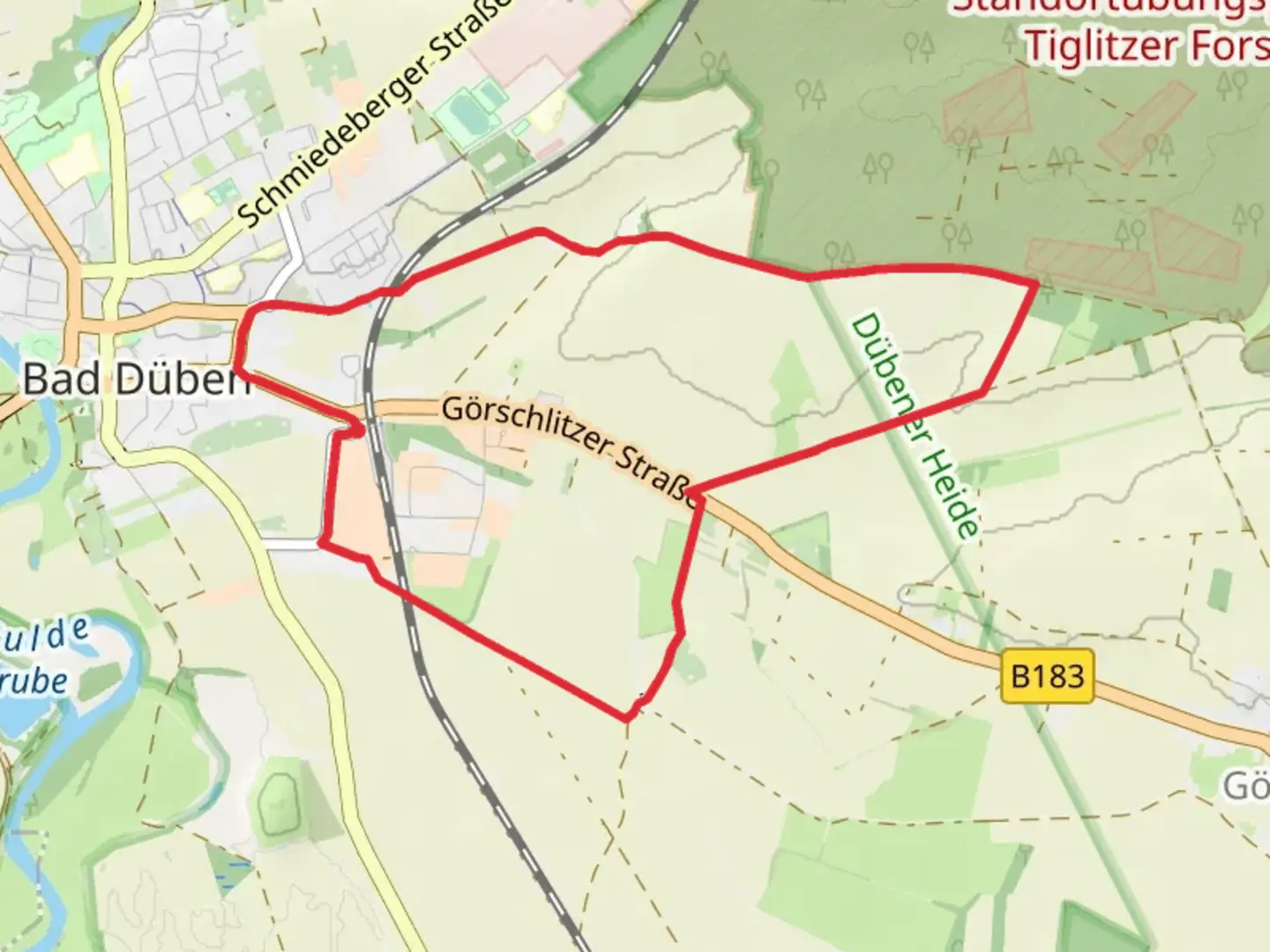 An image depicting the trail Waldhofweg and Rund um Tiglitz and its surrounding area.