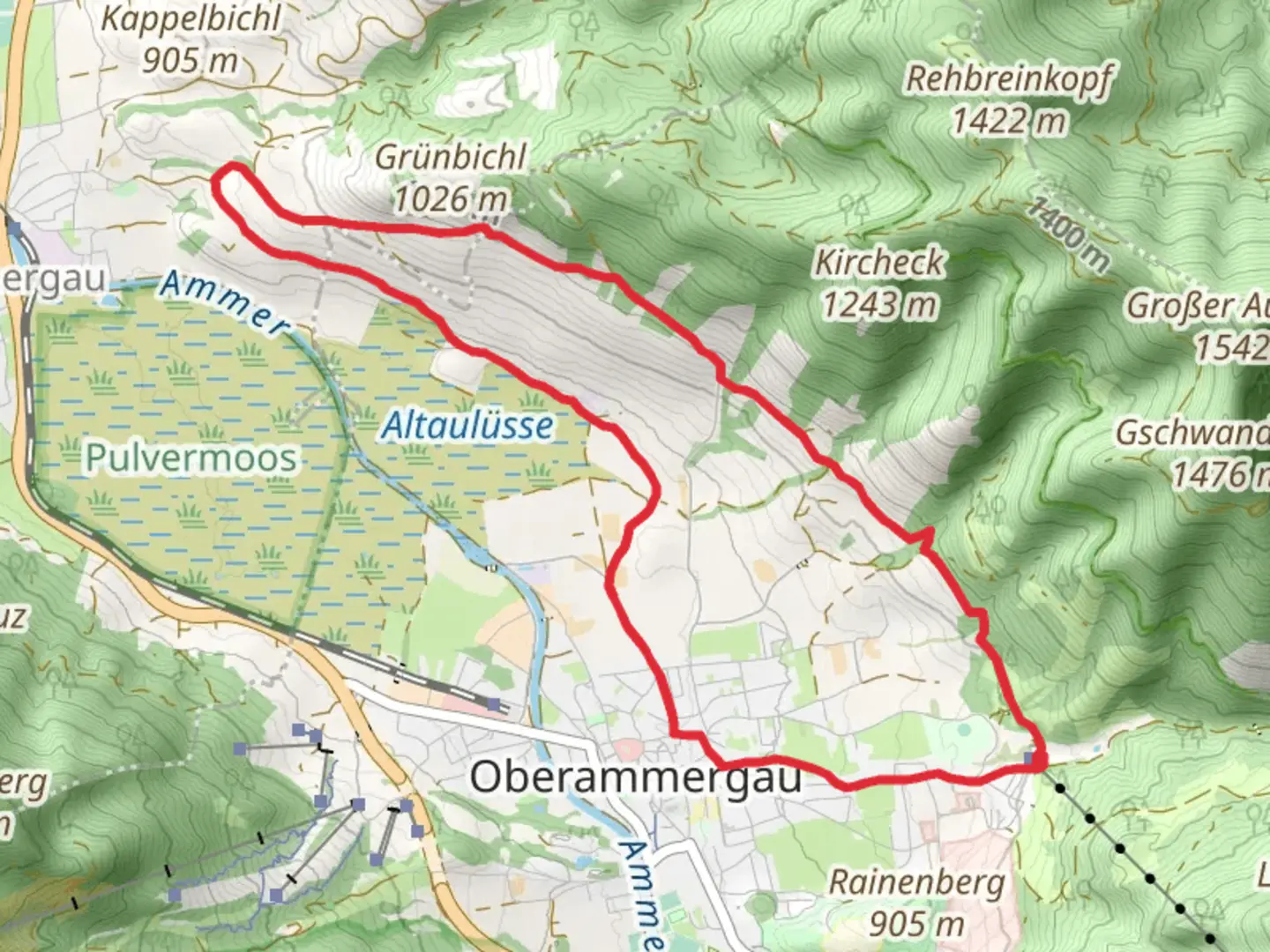 An image depicting the trail Altherrenweg and Meditationswe Ammergauer Alpen and its surrounding area.