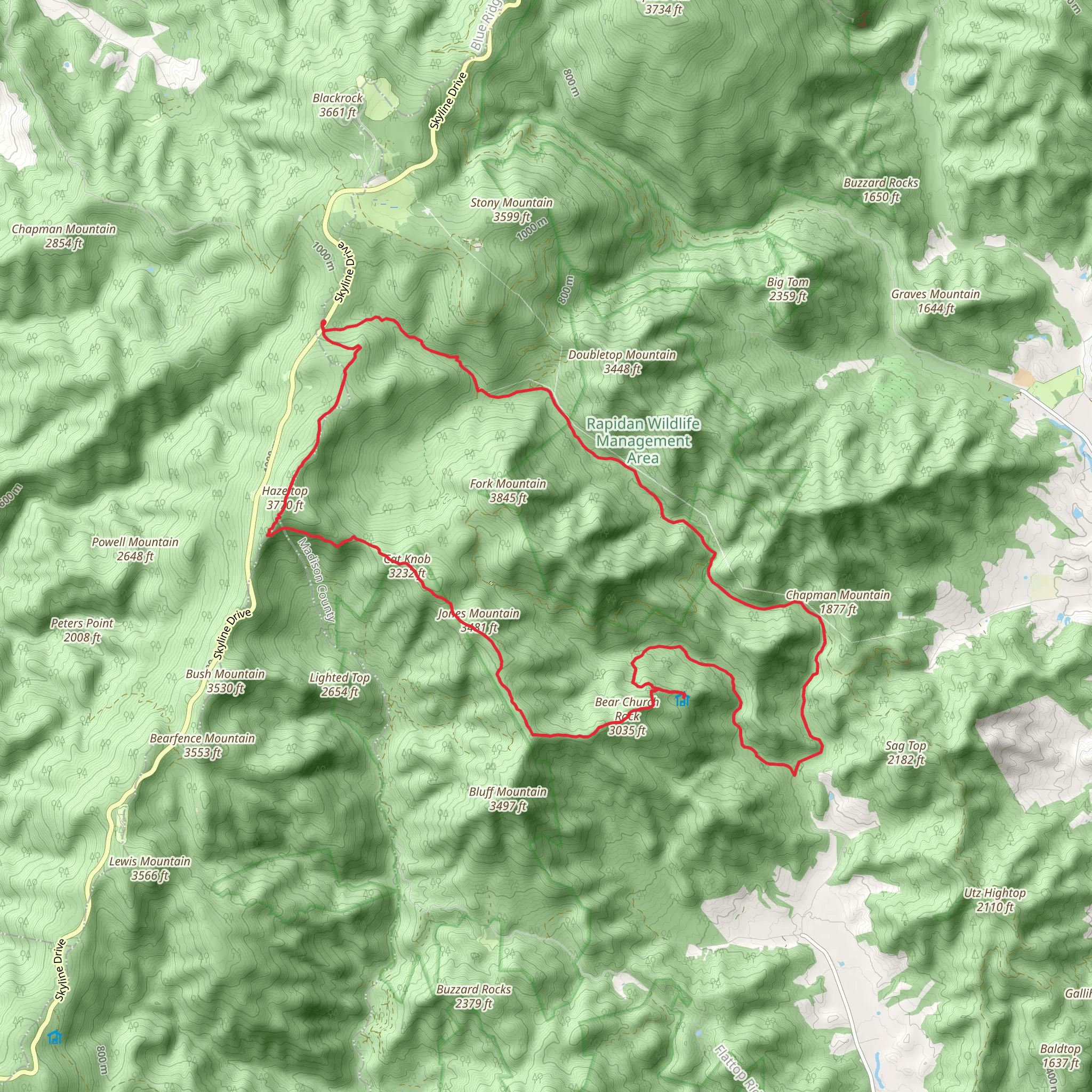 Camp Hoover Road, Graves Mill and Bear Church Rock Loop Trail mobile static map