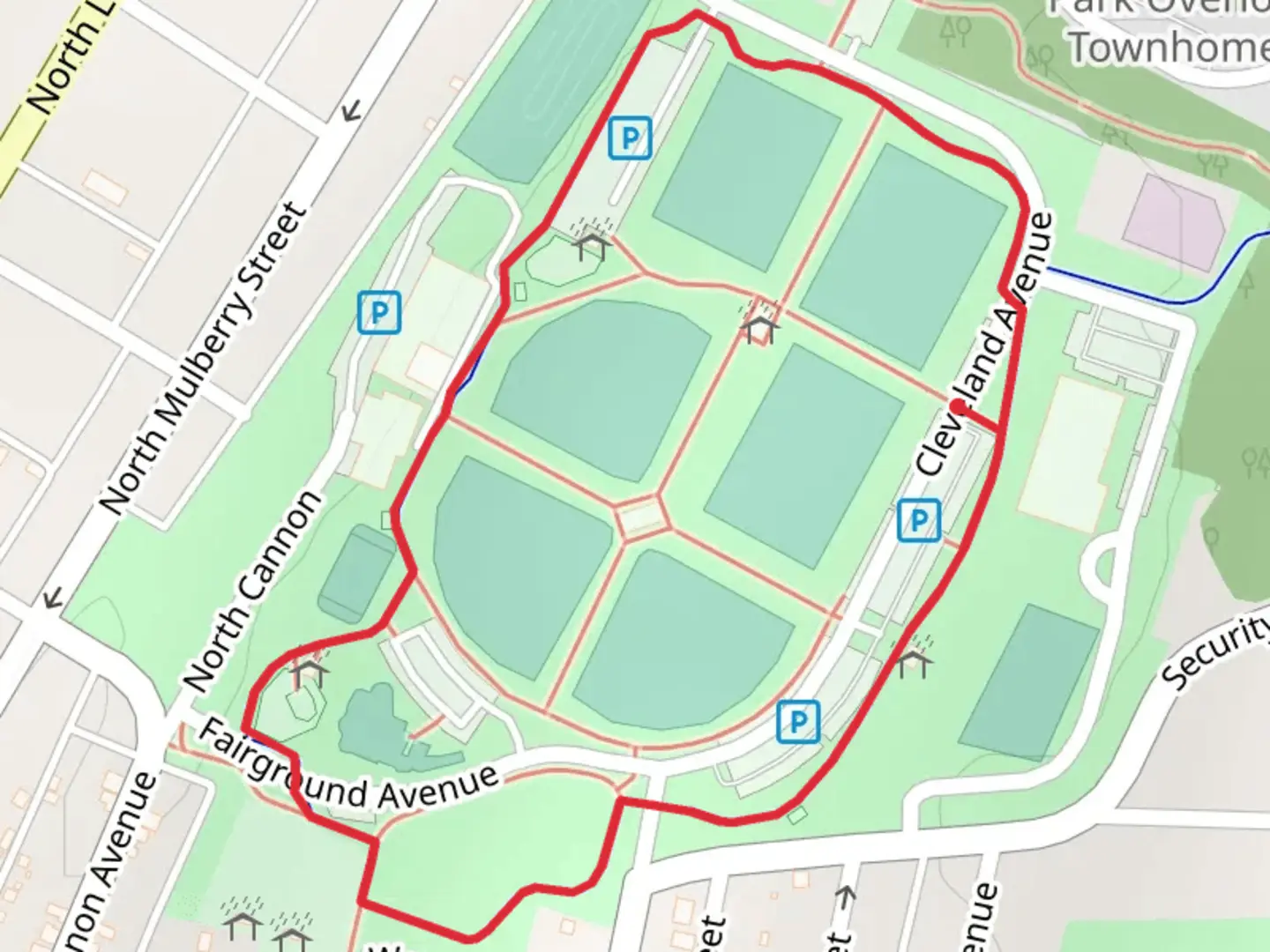 An image depicting the trail Fairgrounds Park Loop and its surrounding area.