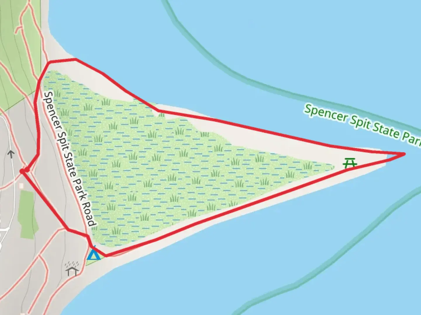 An image depicting the trail Spencer Spit Loop and its surrounding area.