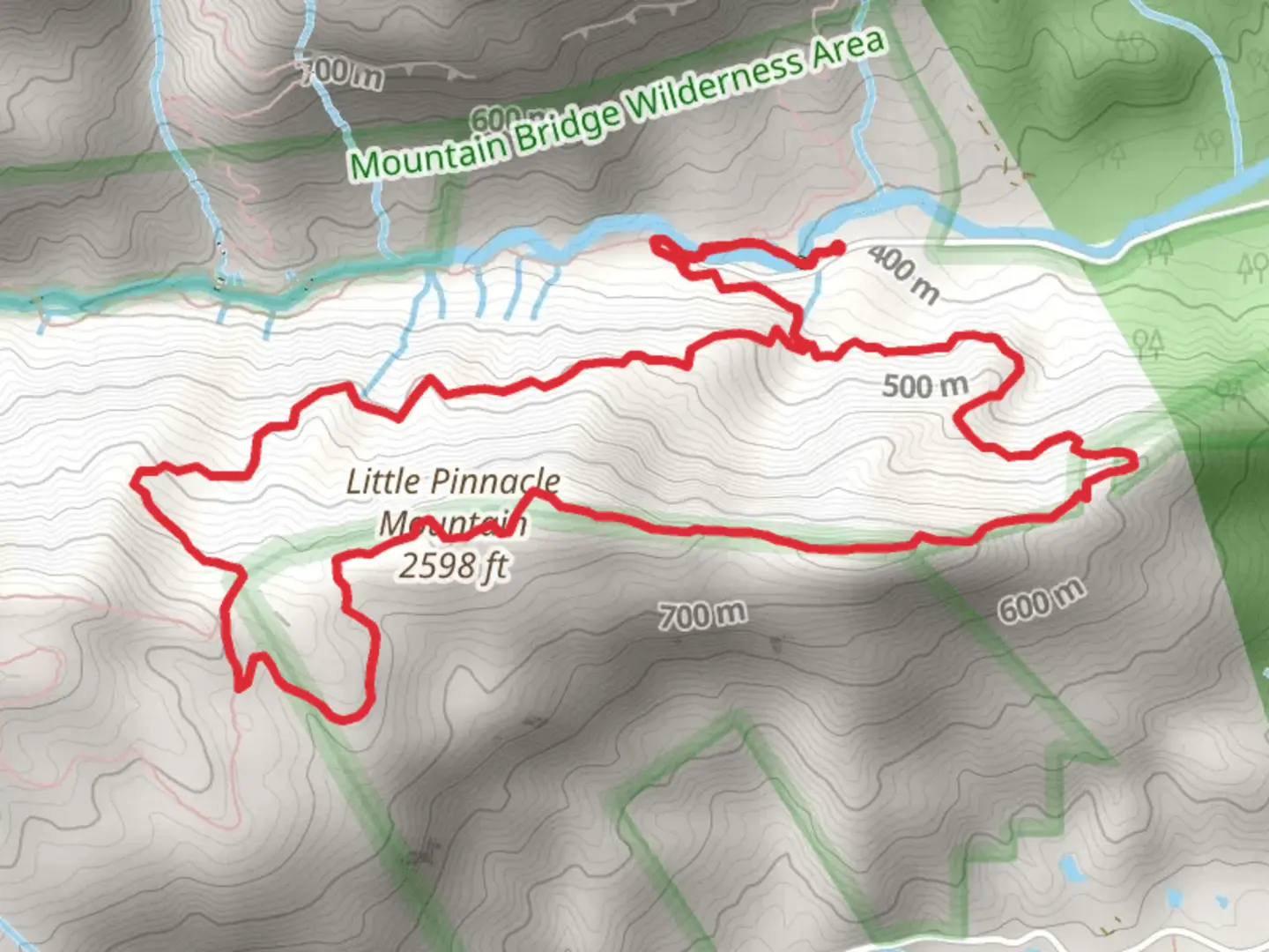 An image depicting the trail Rim of the Gap, Little Pinnacle Mountain and Pinnacle Pass Loop Trail and its surrounding area.