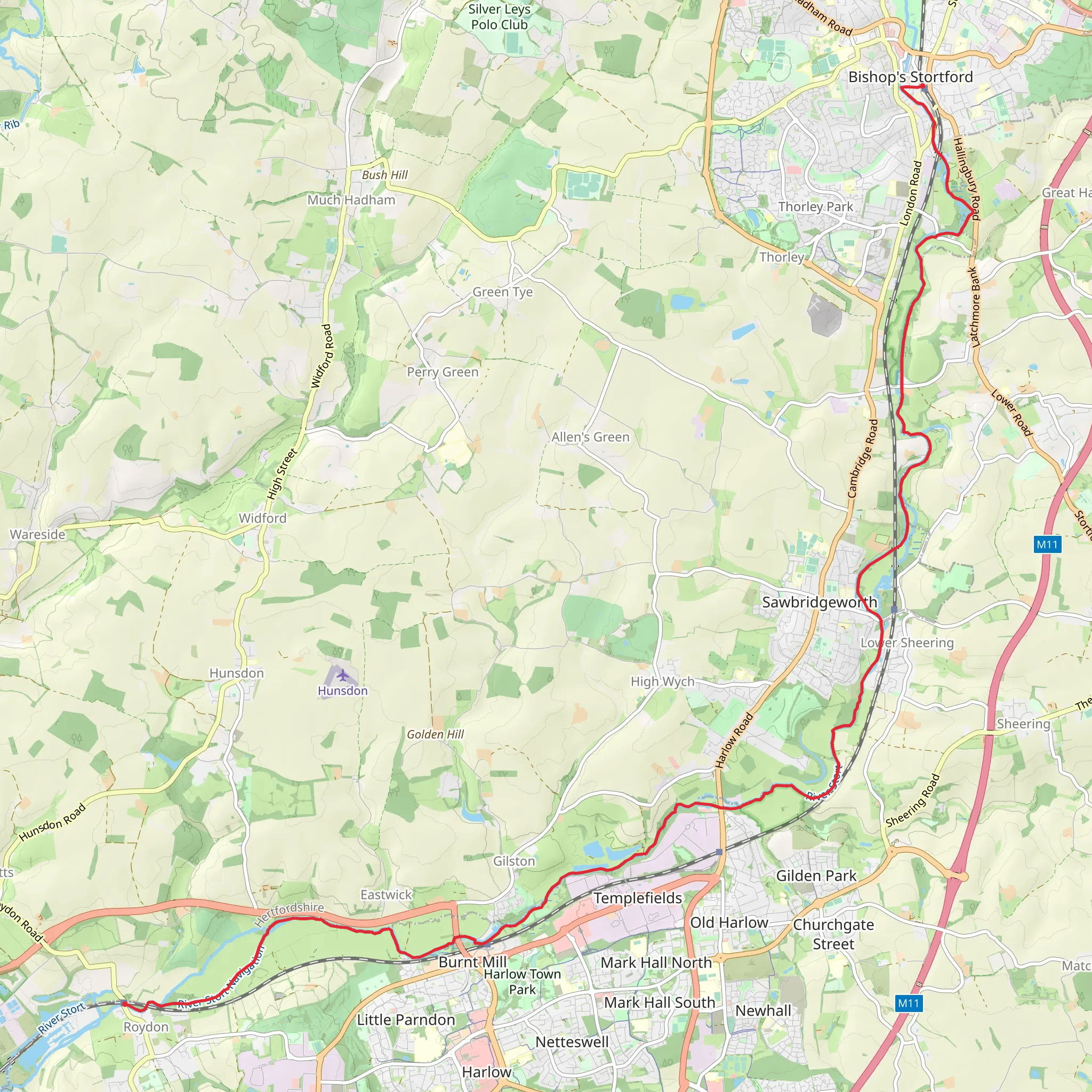 Bishop's Stortford to Roydon - Stort Navigation mobile static map