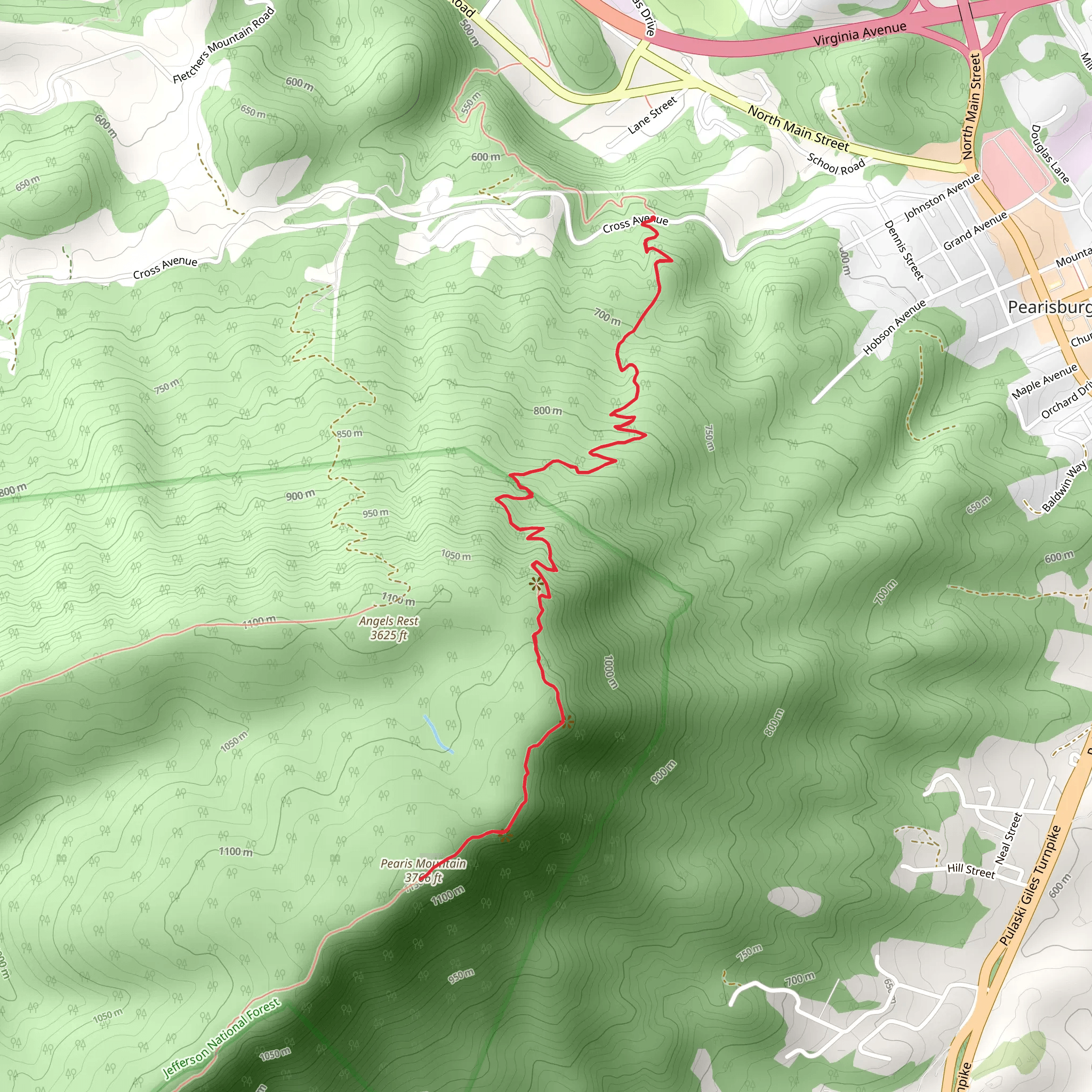 Pearis Mountain via Appalachian Trail mobile static map