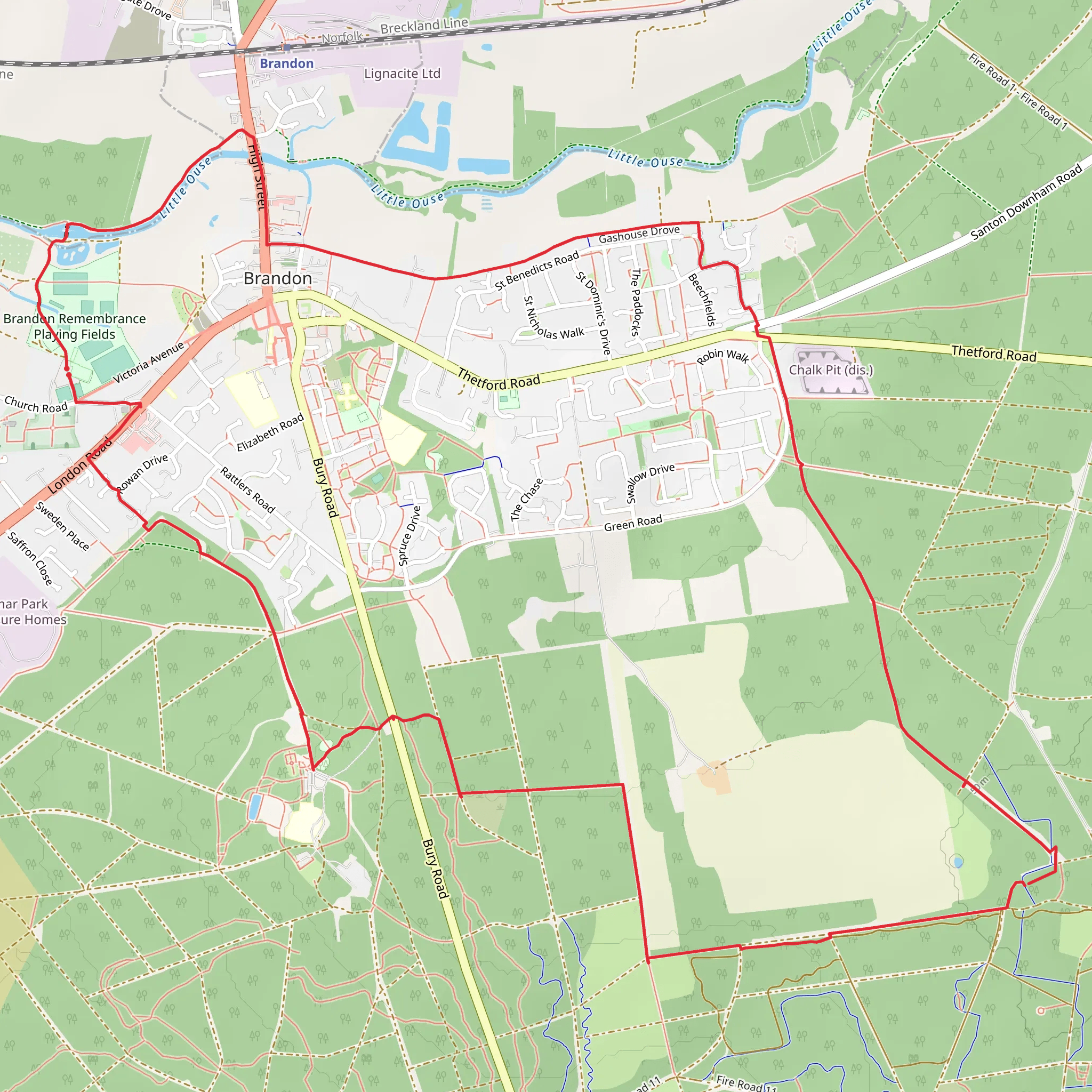 6 mile circular Hike from Brandon leisure centre mobile static map