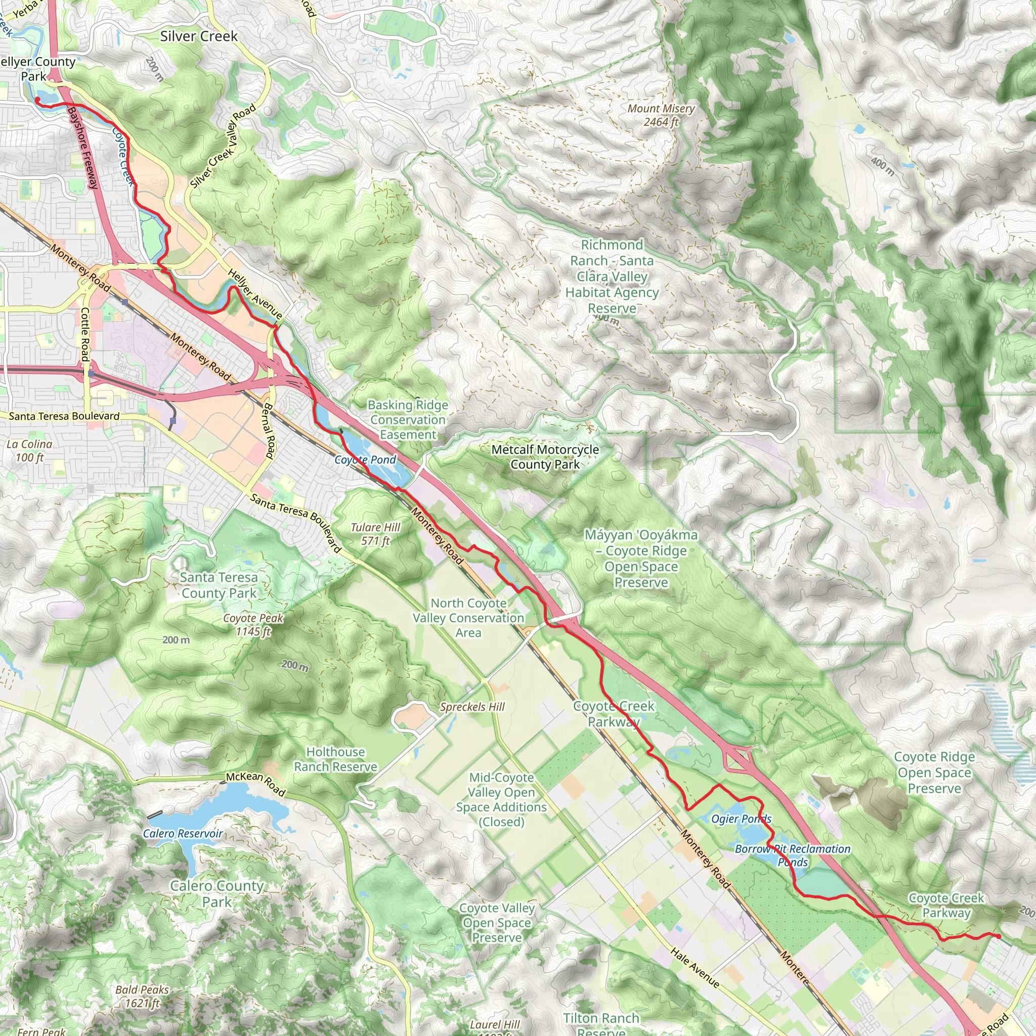 Coyote Creek Trail to Cottonwood Lake mobile static map