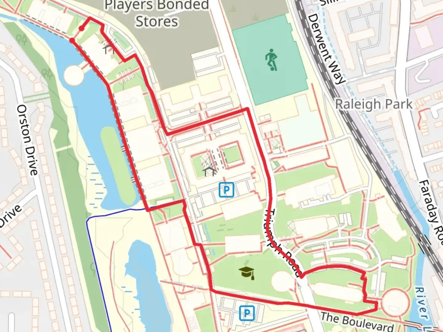An image depicting the trail The Boulevard and Univ and its surrounding area.