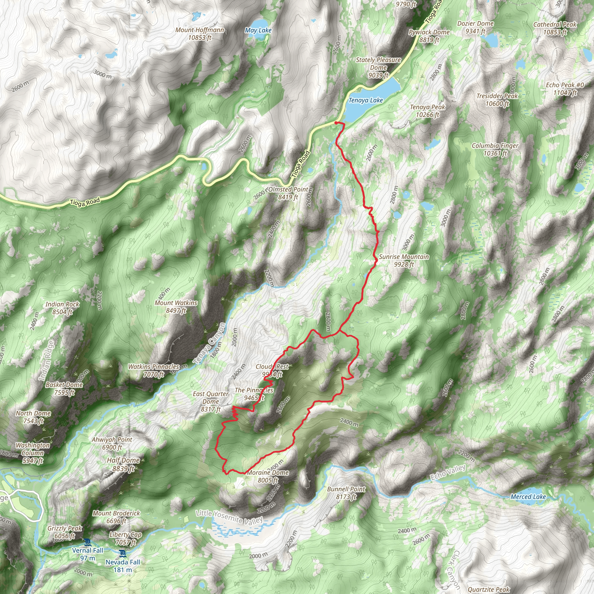 Clouds Rest and John Muir Loop Trail mobile static map