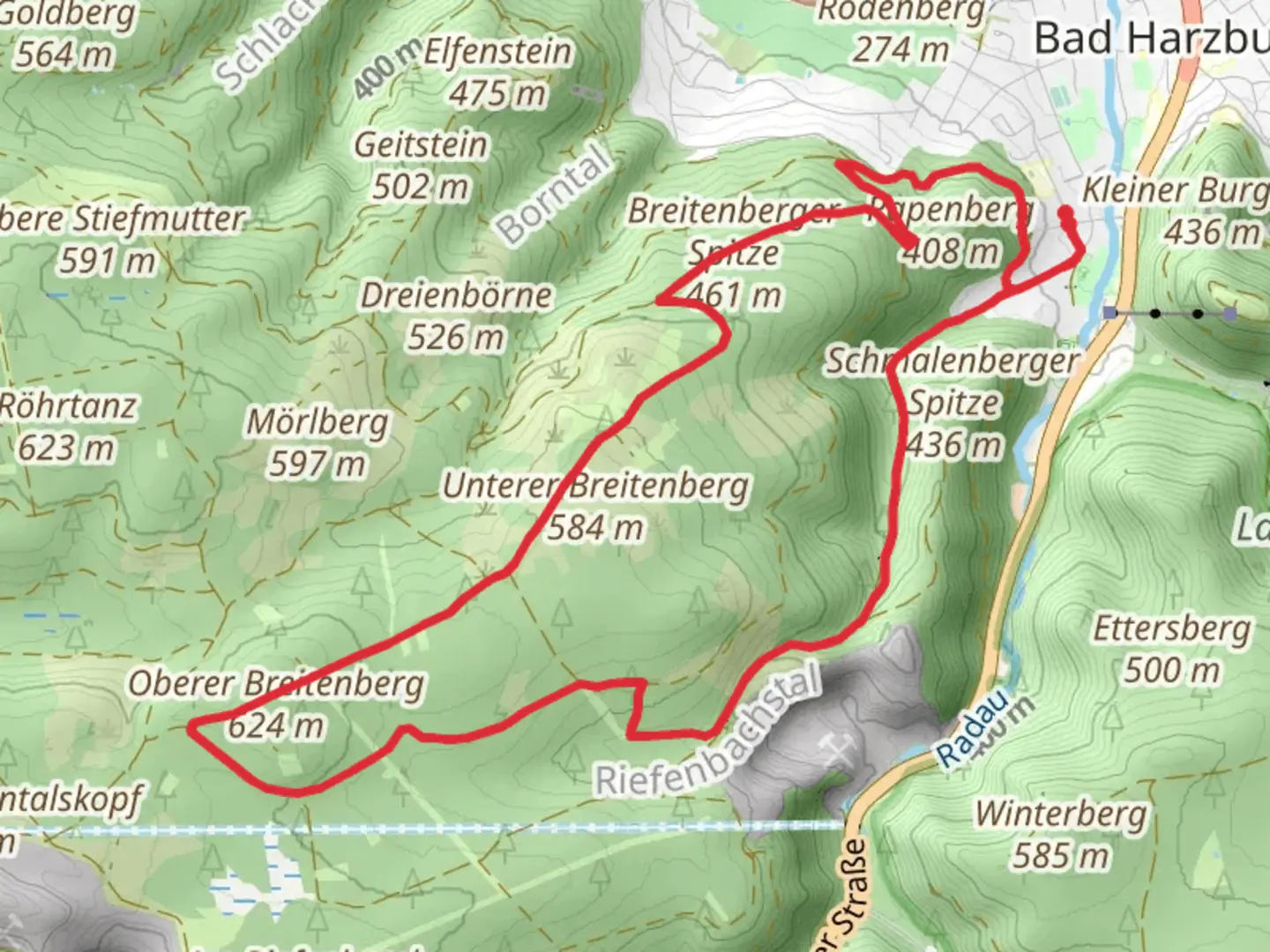 An image depicting the trail Breitenberger Spitze via Harzklub Weg and its surrounding area.