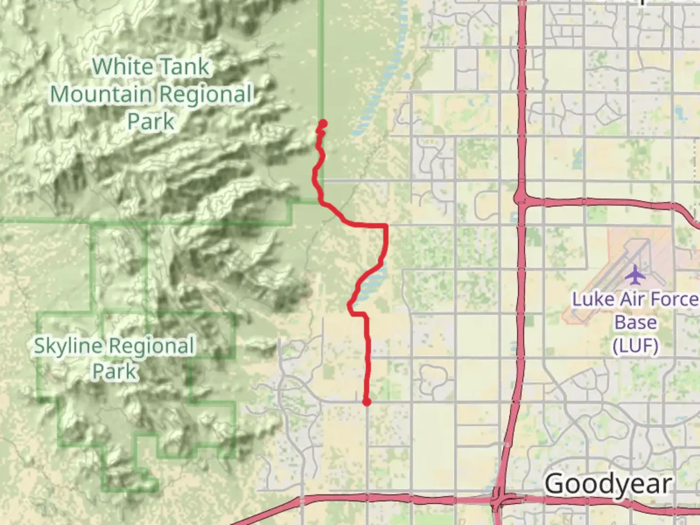 An image depicting the trail Detention Basin via Maricopa Trail and its surrounding area.