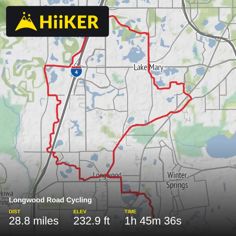 A map preview of the recording Longwood Road Cycling.