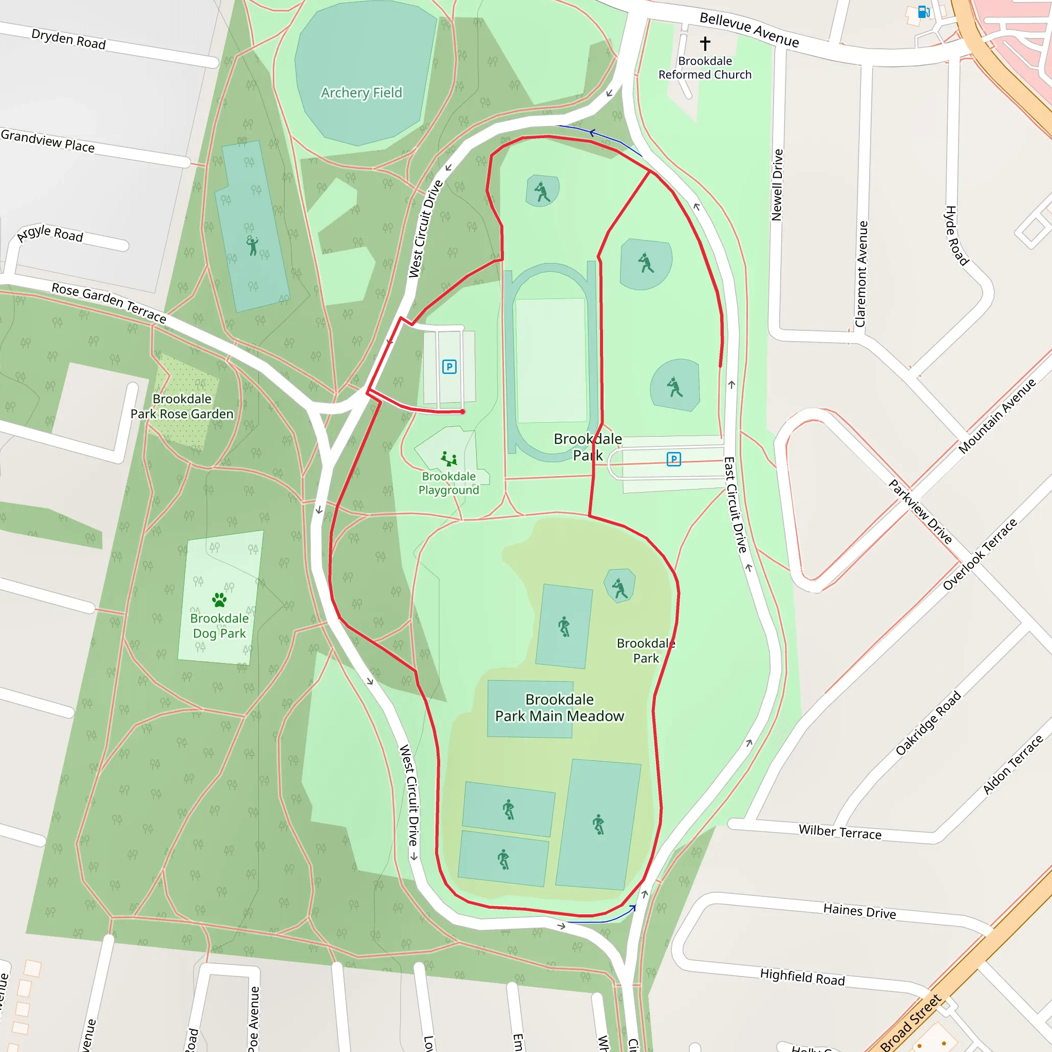 Brookdale Park Main Meadow Loop mobile static map