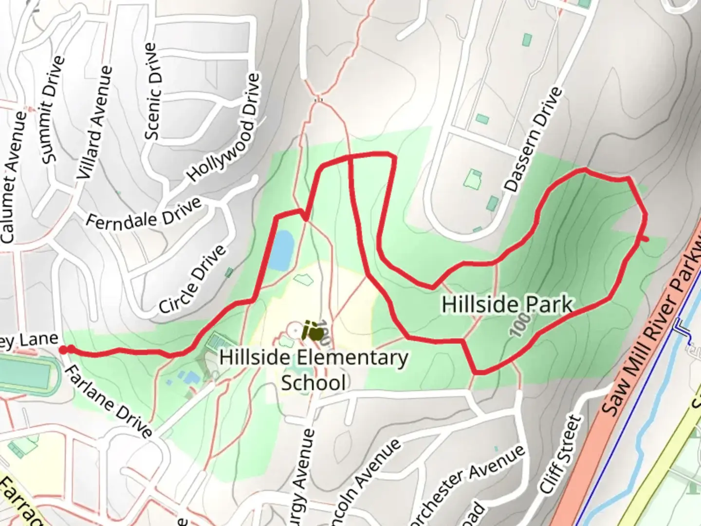 An image depicting the trail Hillside Woods Loop Trail and its surrounding area.