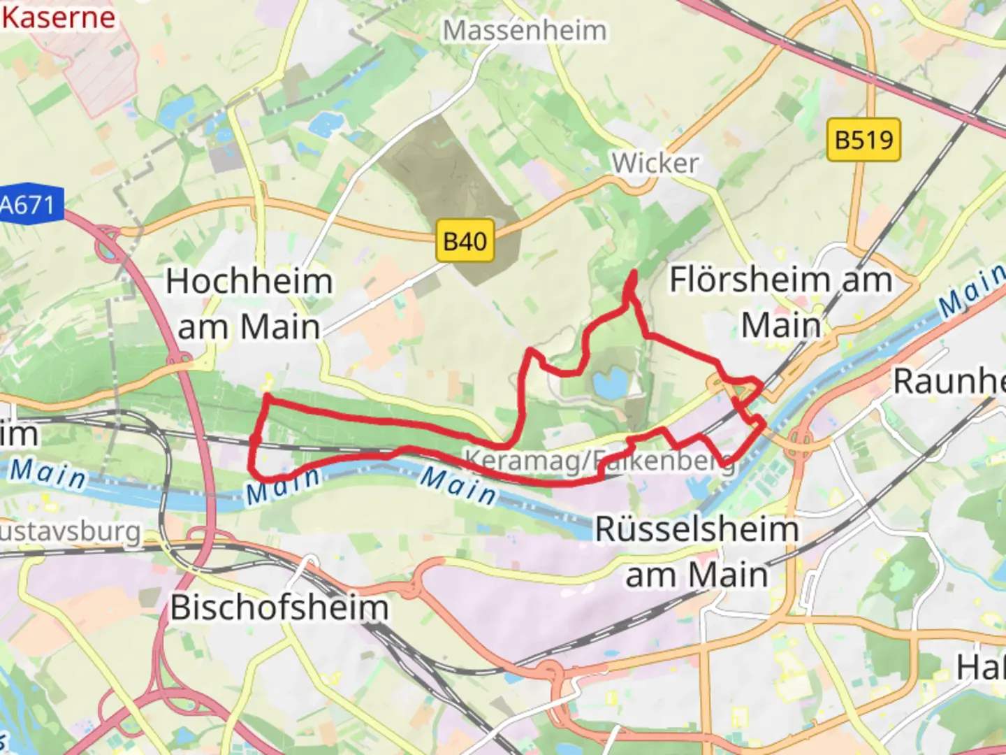 An image depicting the trail Hochheim and Main Loop and its surrounding area.