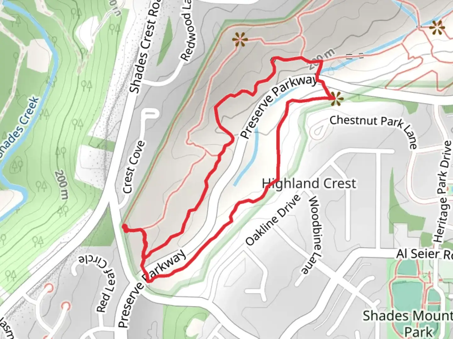 An image depicting the trail Moss Rock Preserve Red and White Loop Trail and its surrounding area.