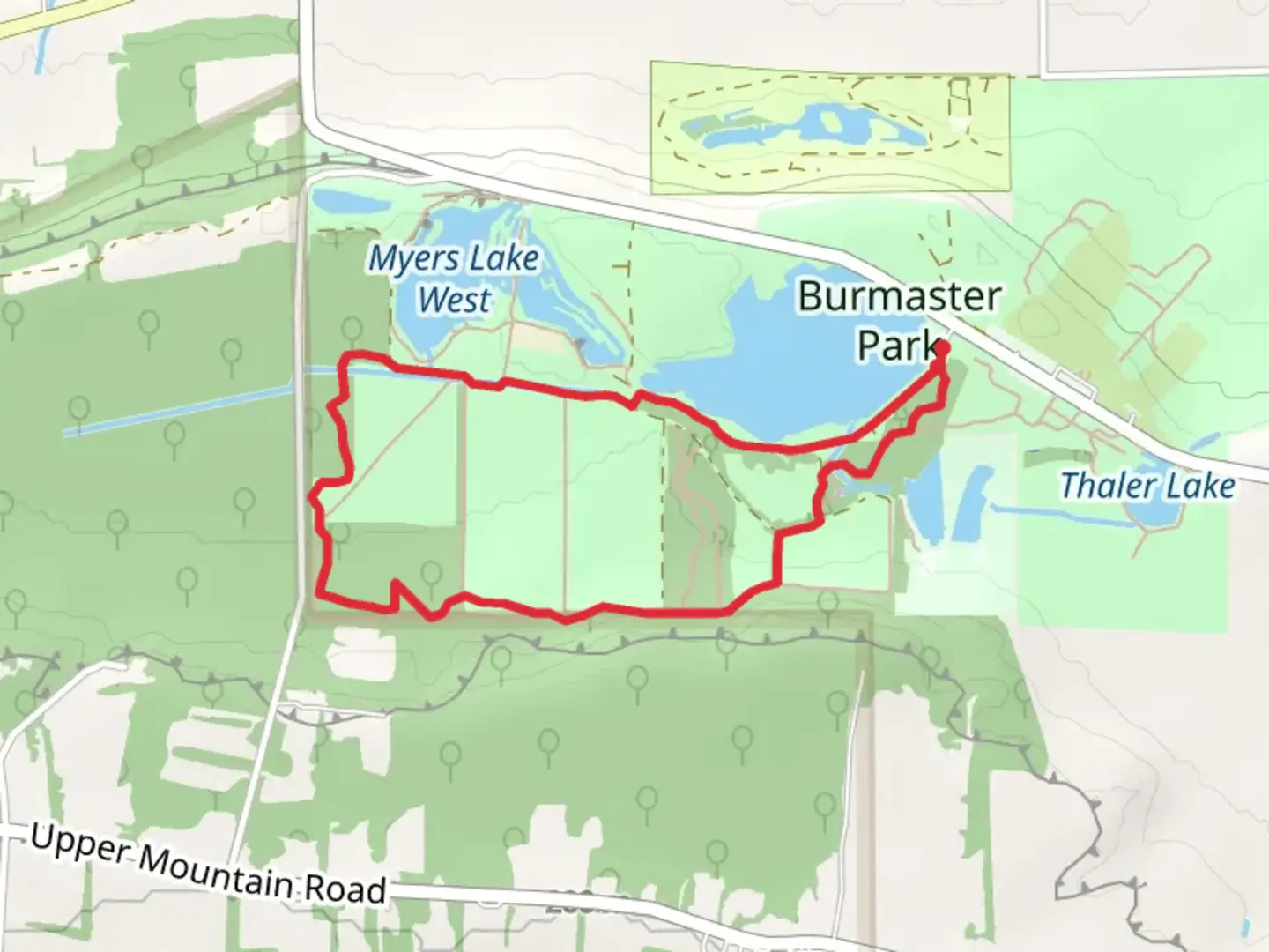 An image depicting the trail Bond Lake and Burmaster Park Loop and its surrounding area.