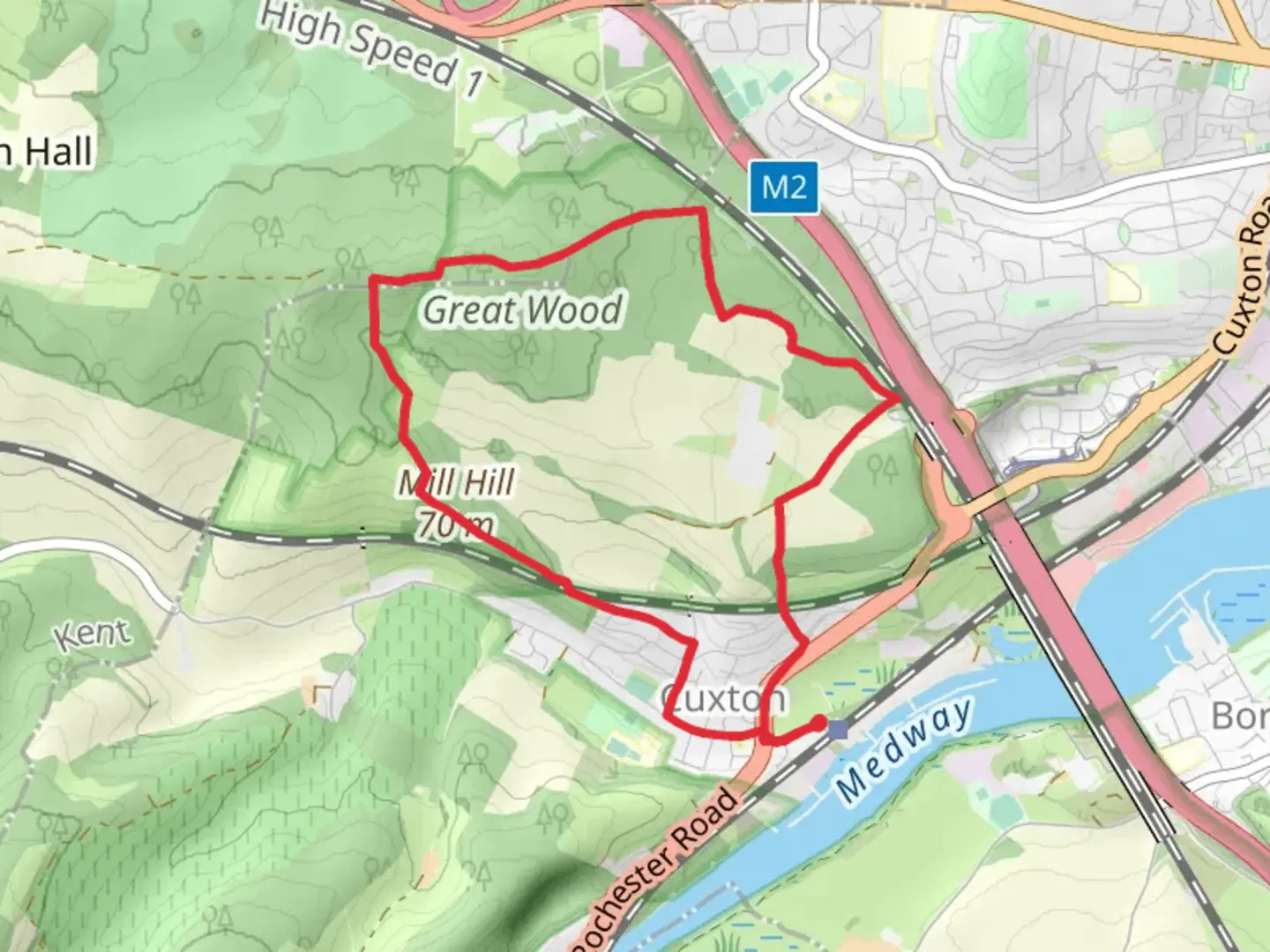 An image depicting the trail Mill Hill and Great Wood Loop and its surrounding area.