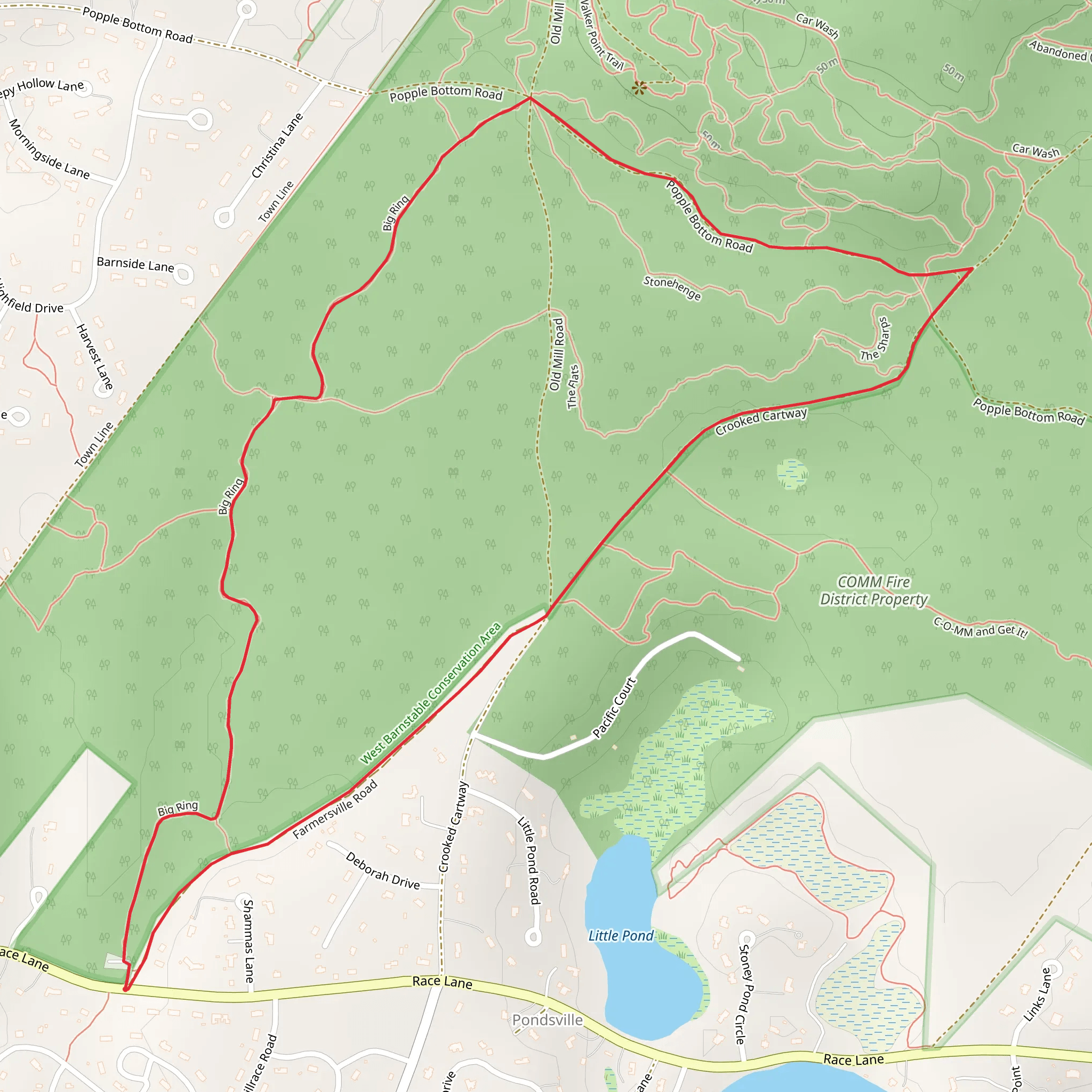 Big Ring Trail and Crooked Cartway Loop Trail mobile static map