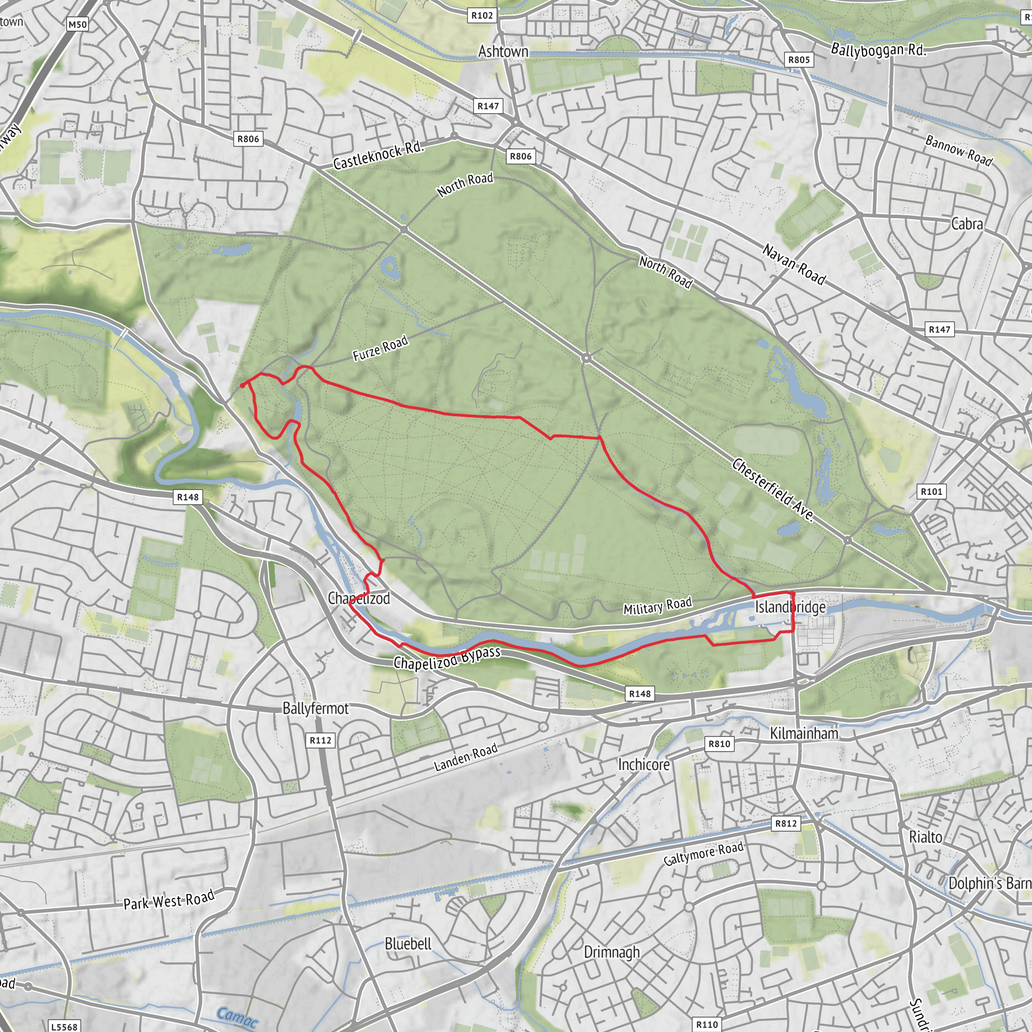 Pheonix Park Fury Glen Islandbridge Loop mobile static map