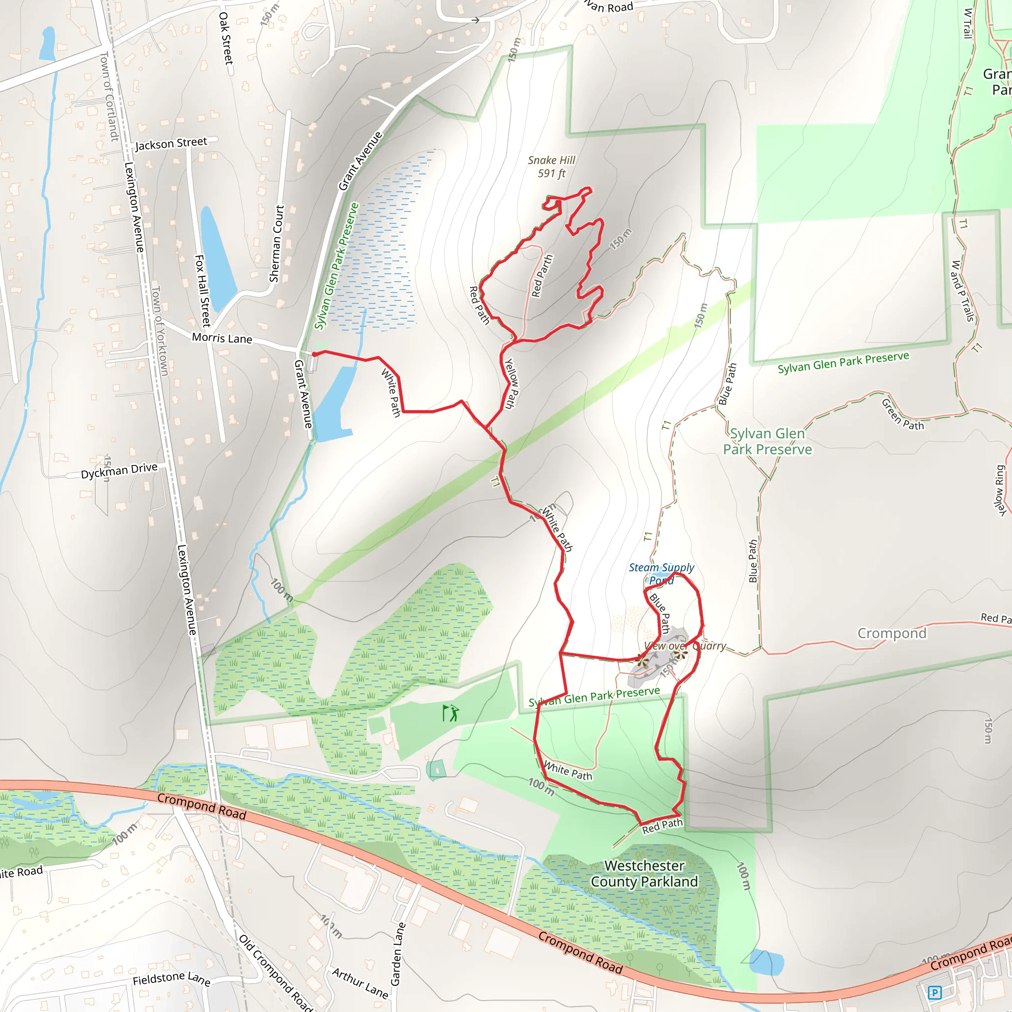 View over Quarry, Steam Supply Pond and Snake Hill Loop mobile static map