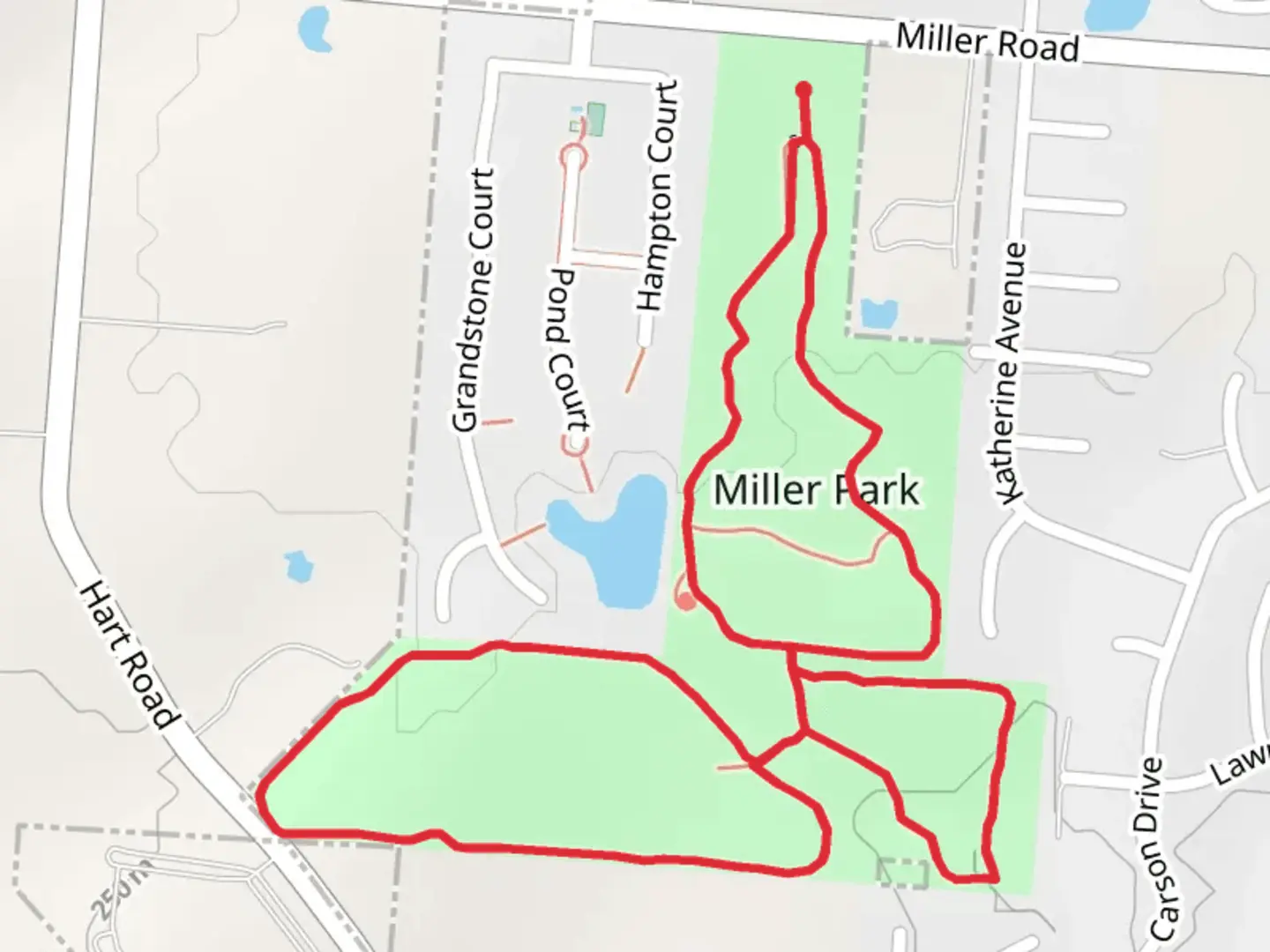 An image depicting the trail Miller Park Loop and its surrounding area.