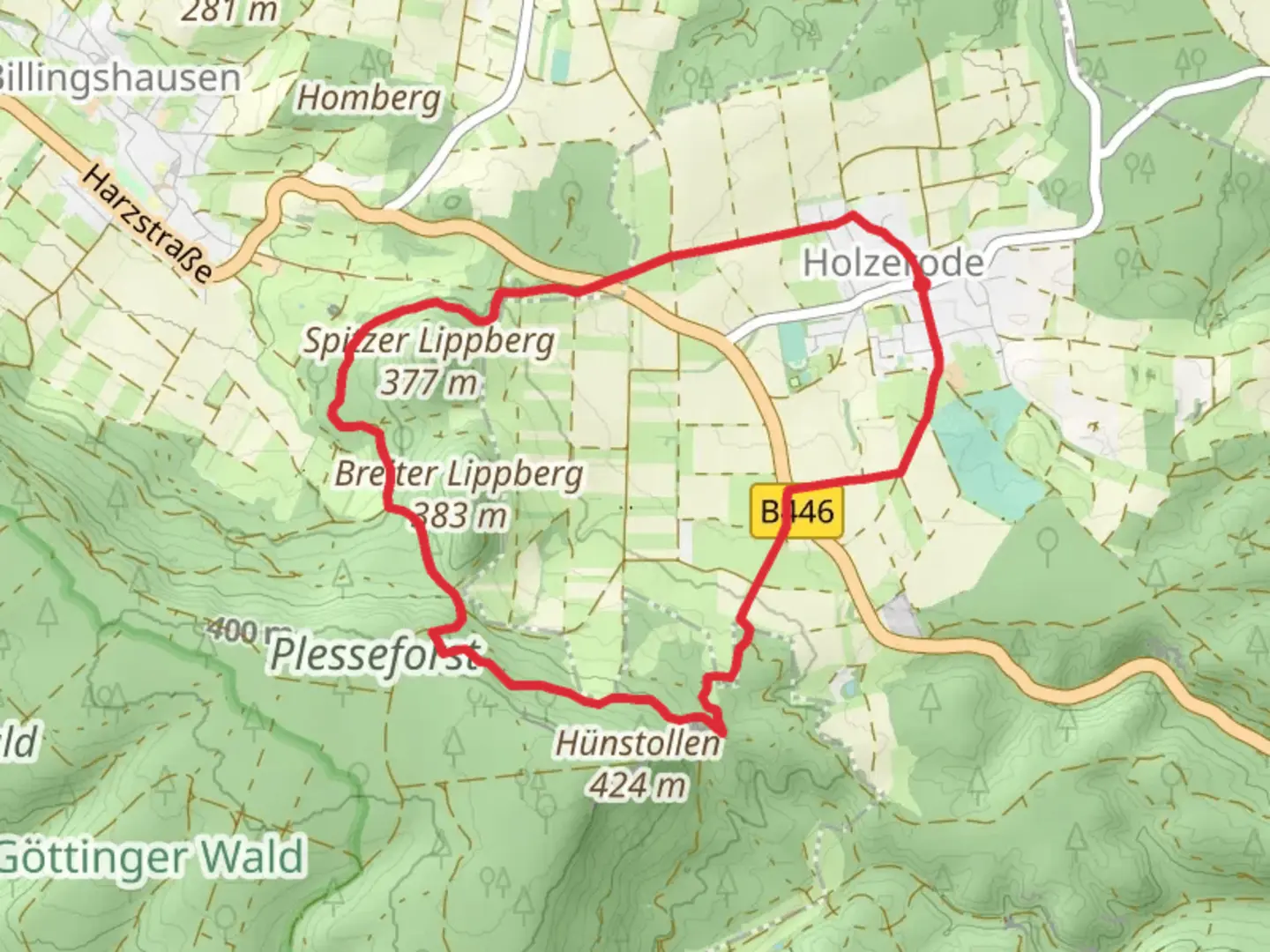 An image depicting the trail Rundweg Holzerode 1 and its surrounding area.
