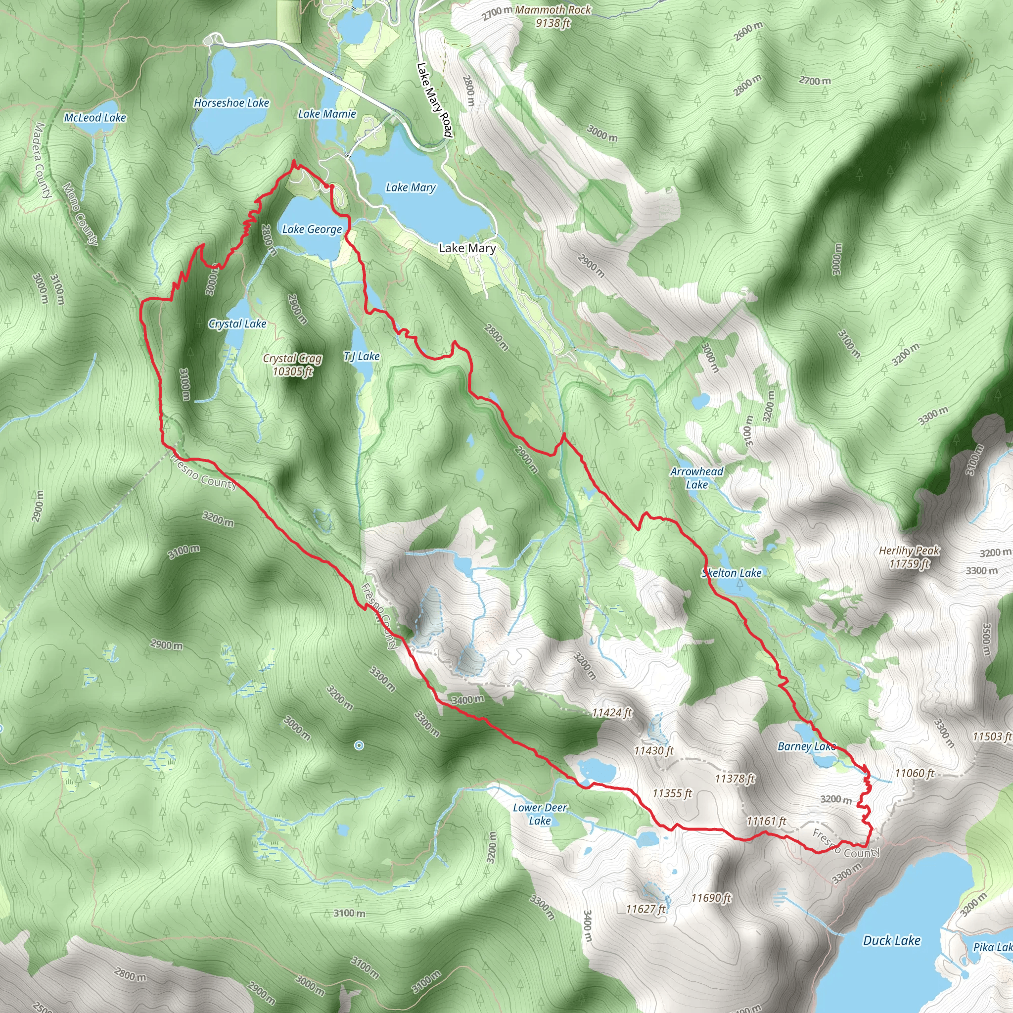 Mammoth Crest, Deer Pass and Duck Pass Loop Trail mobile static map