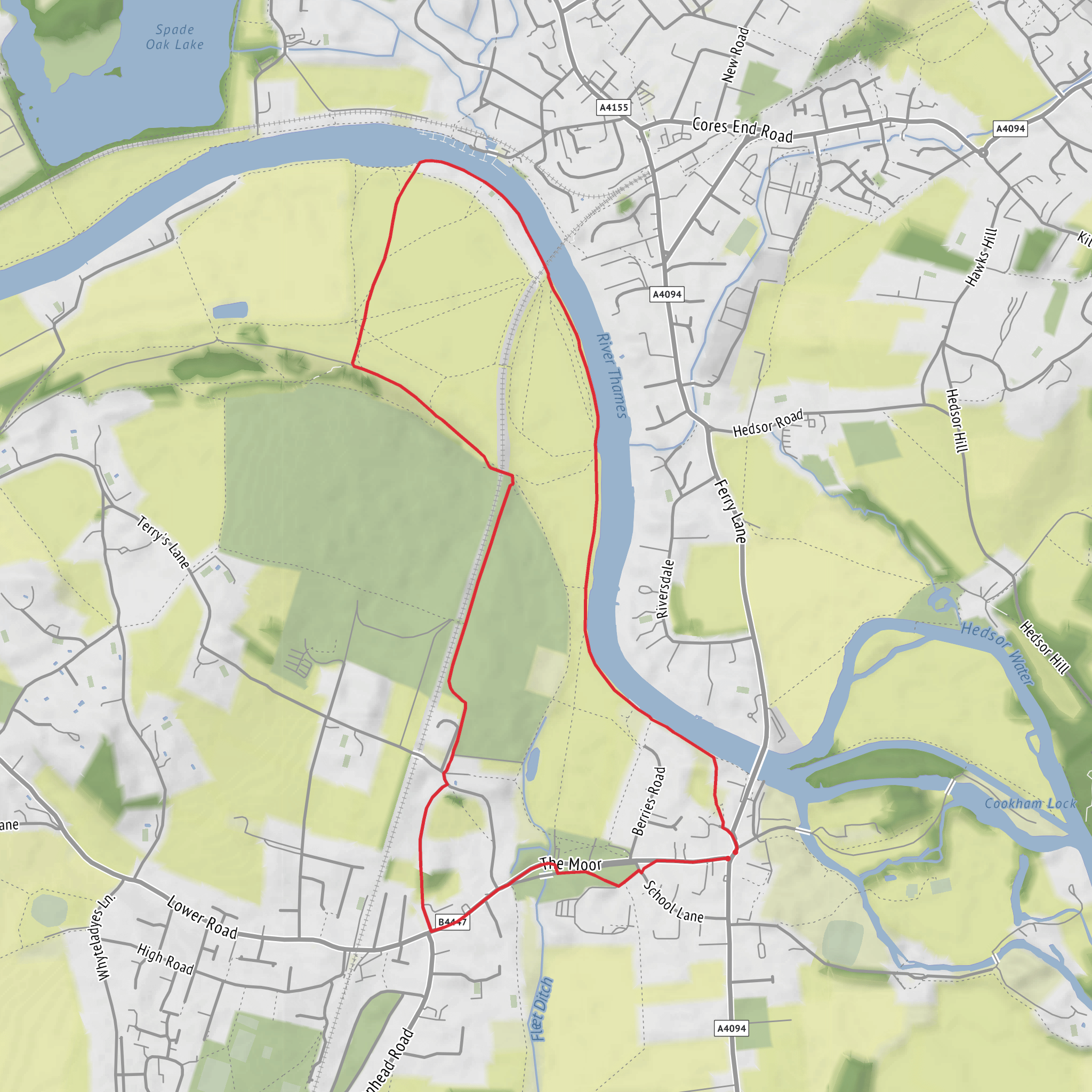 Cookham, River Thames, Merlins Mead and Cock Marsh Loop mobile static map