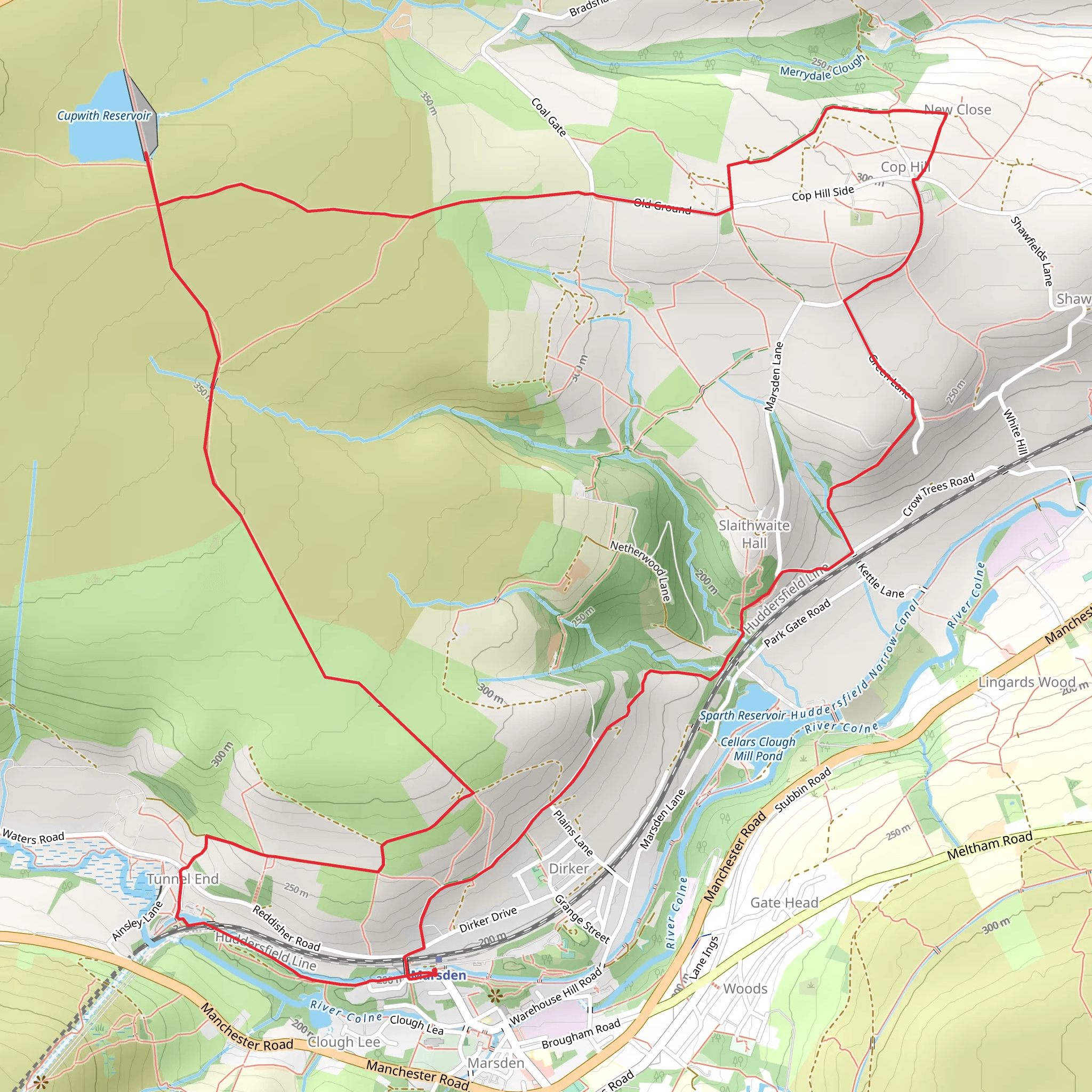 Cop Hill via Kirklees Way mobile static map