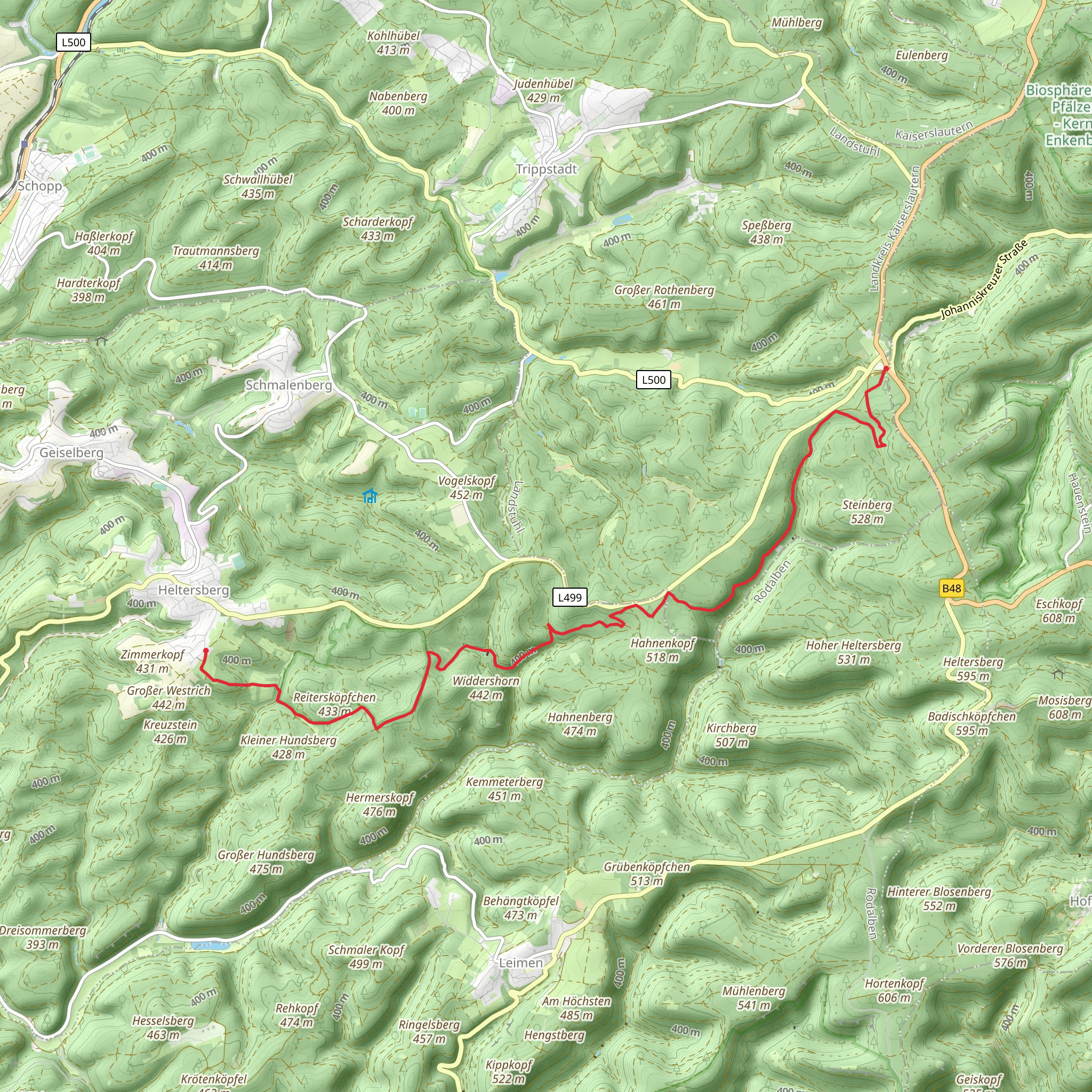 Johanniskreuz to Heltersberg via Pfaelzer Waldpfad mobile static map