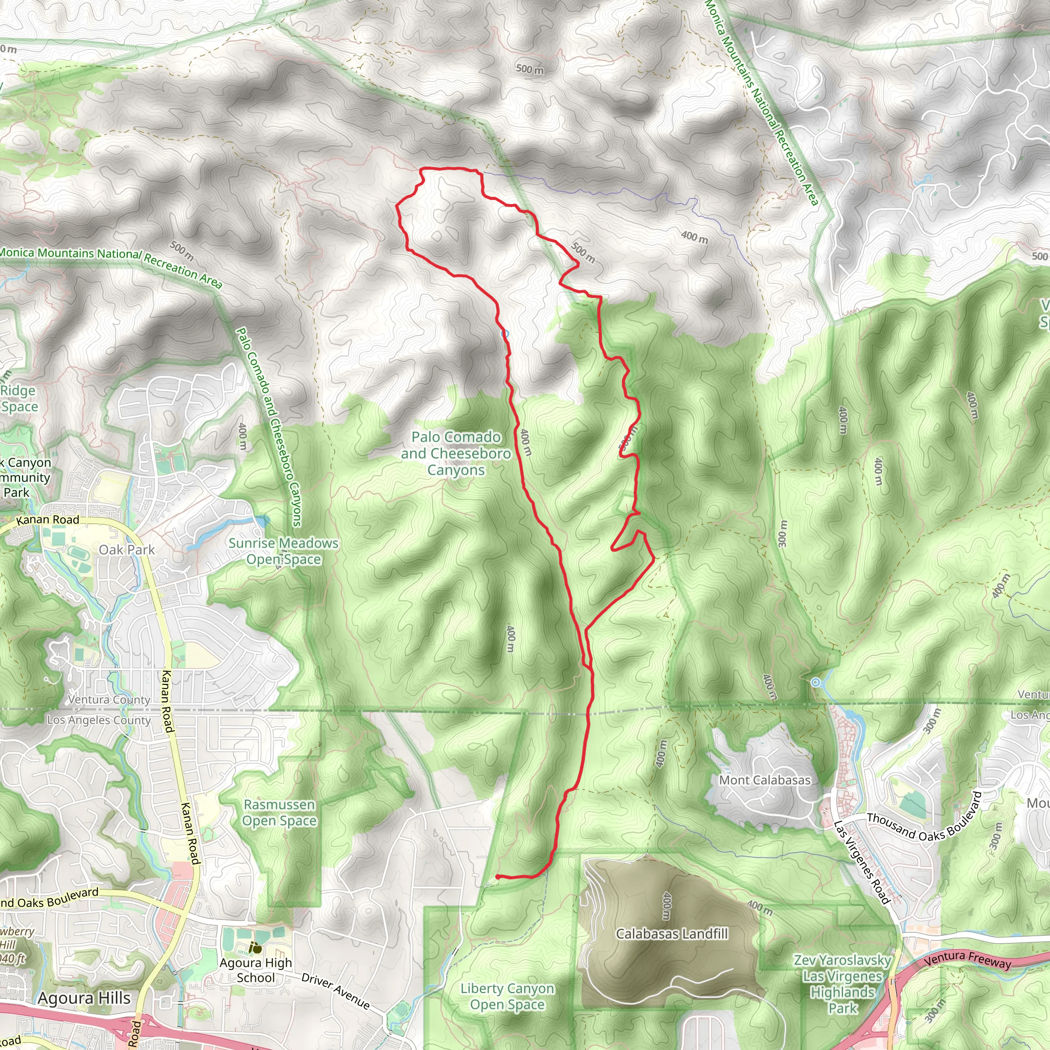 Cheeseboro Canyon and Cheeseboro Ridge Loop Trail mobile static map