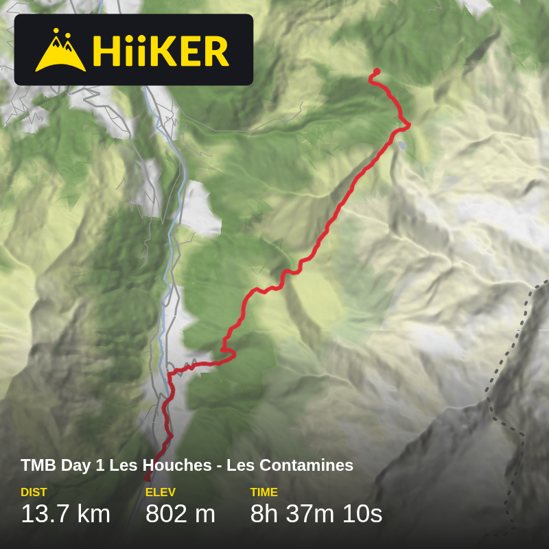 A map preview of the recording TMB Day 1 Les Houches - Les Contamines.
